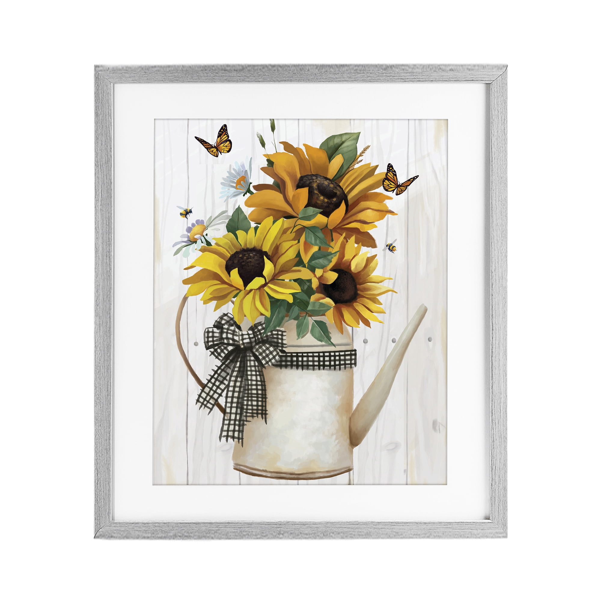 Stupell Industries Sunflower Trio in Watering Can Gray Framed Print Under Glass, design by Lucca Sheppard