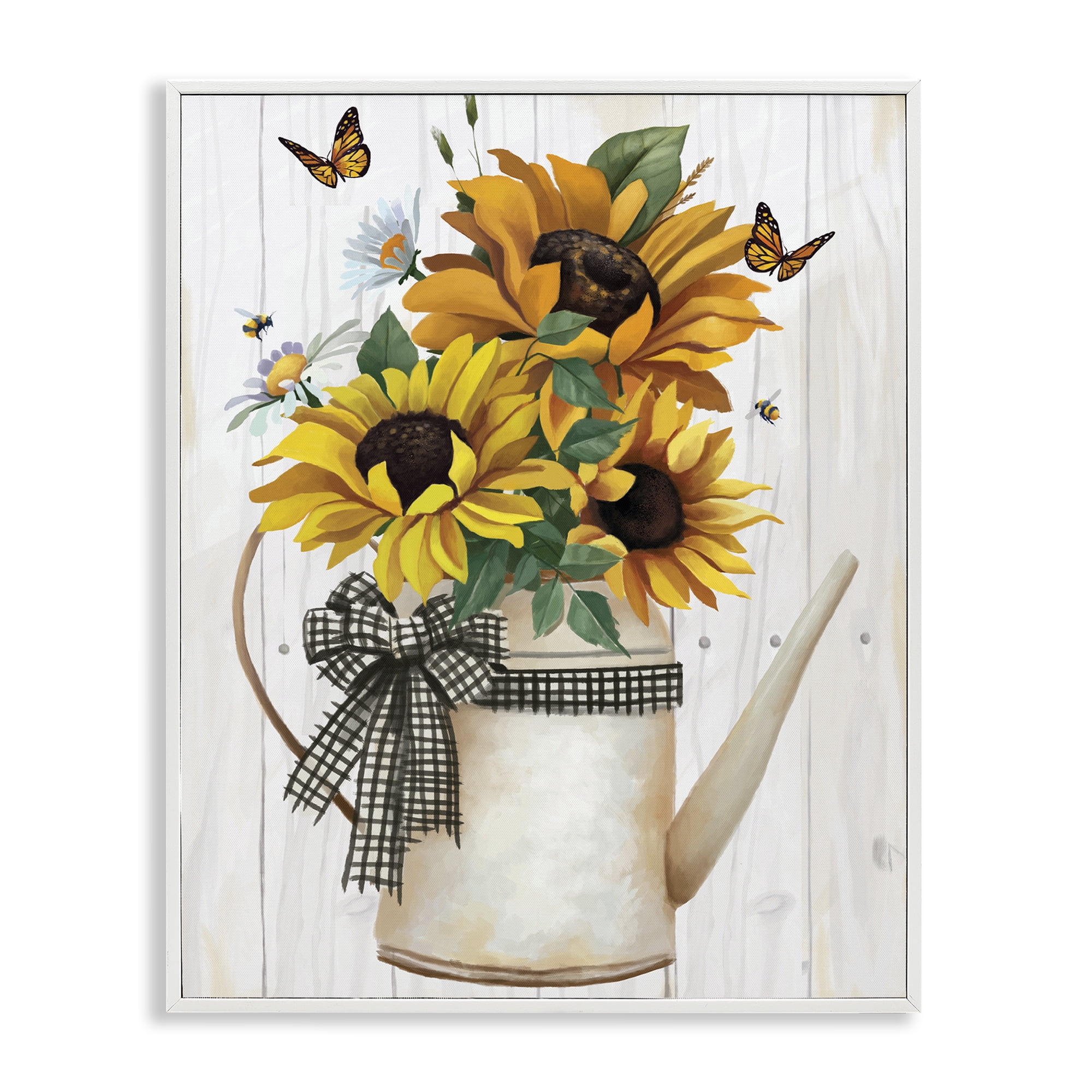 Stupell Industries Sunflower Trio in Watering Can White Framed Giclee Art, design by Lucca Sheppard