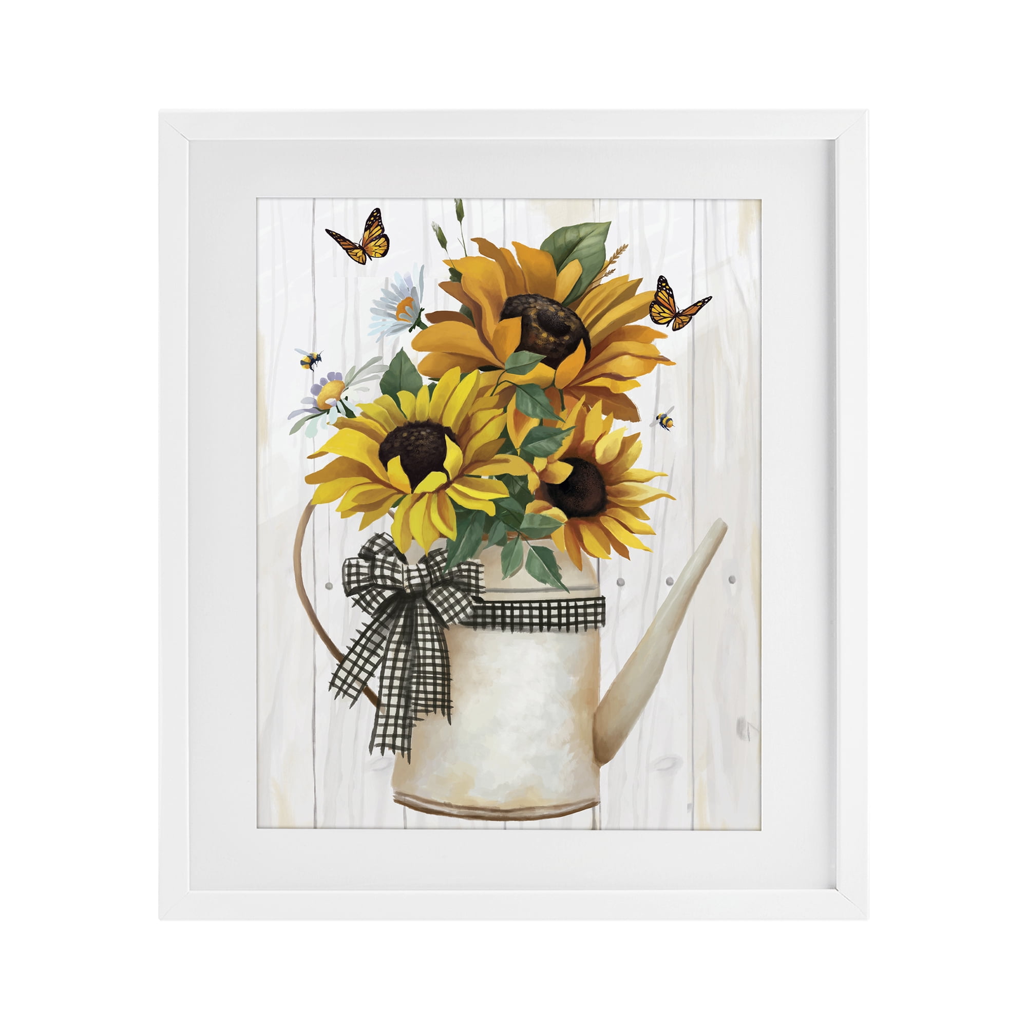 Stupell Industries Sunflower Trio in Watering Can White Framed Print Under Glass, design by Lucca Sheppard