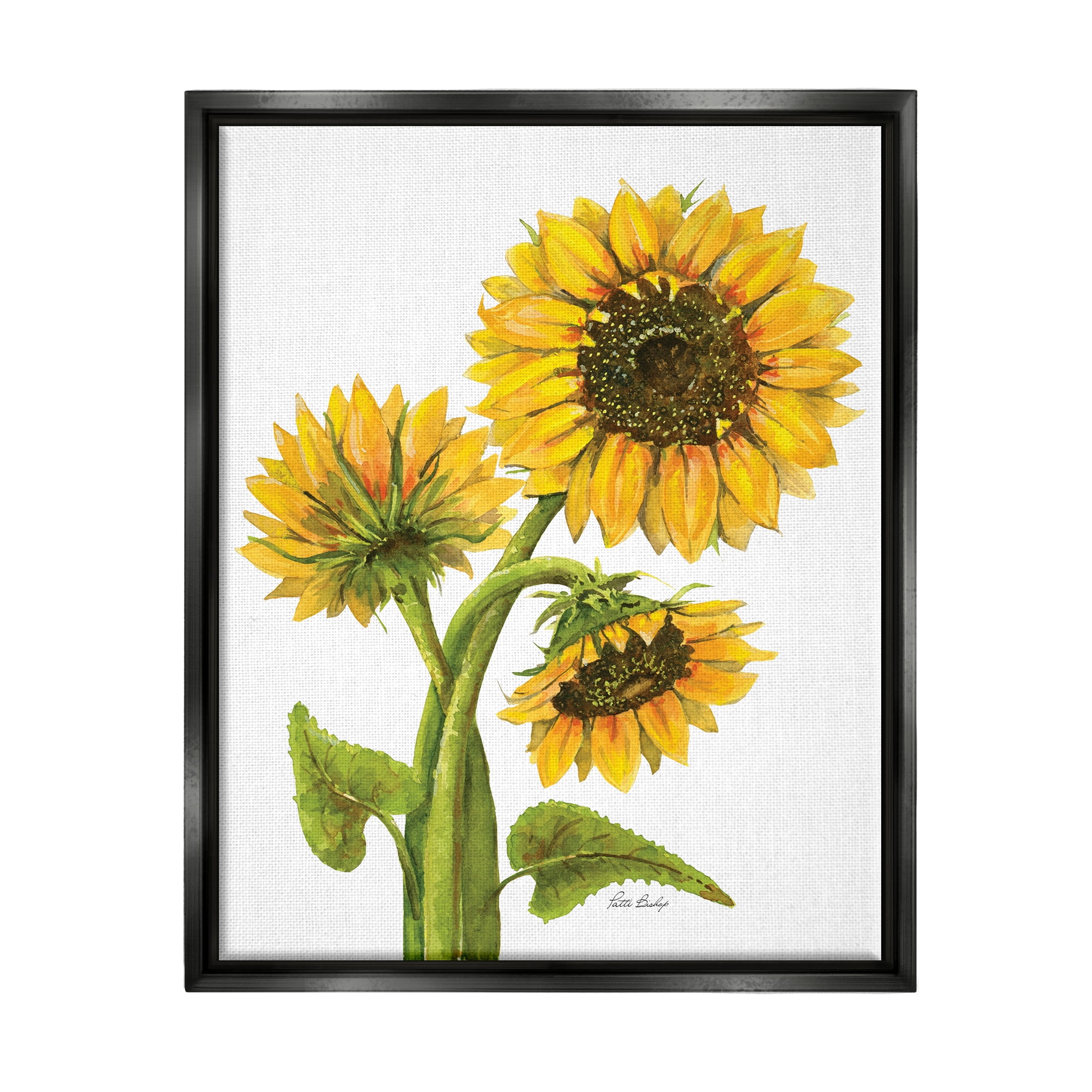 Stupell Industries Sunflower Trio on White Botanical & Floral Painting Black Floater Framed Art Print Wall Art, 25 x 31
