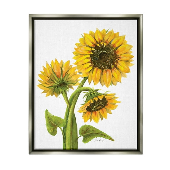 Stupell Industries Sunflower Trio on White Botanical & Floral Painting Gray Floater Framed Art Print Wall Art, 17 x 21