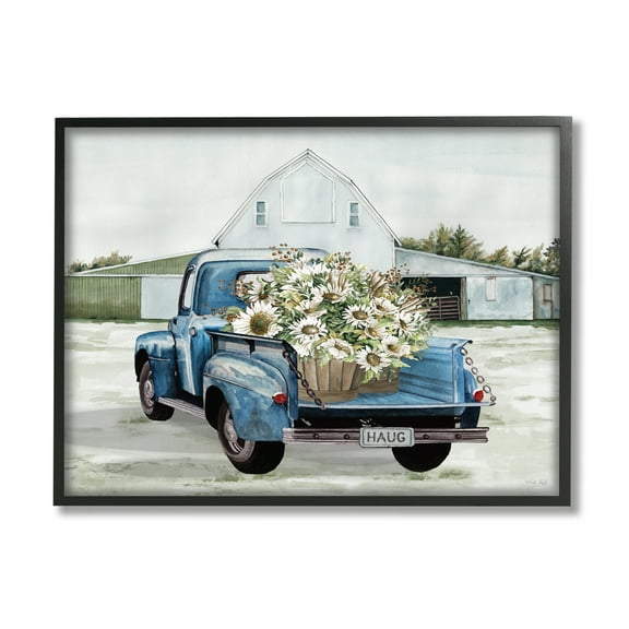 Stupell Industries Sunflower Truck at Farm Transportation Painting Black Framed Art Print Wall Art, 14 x 11