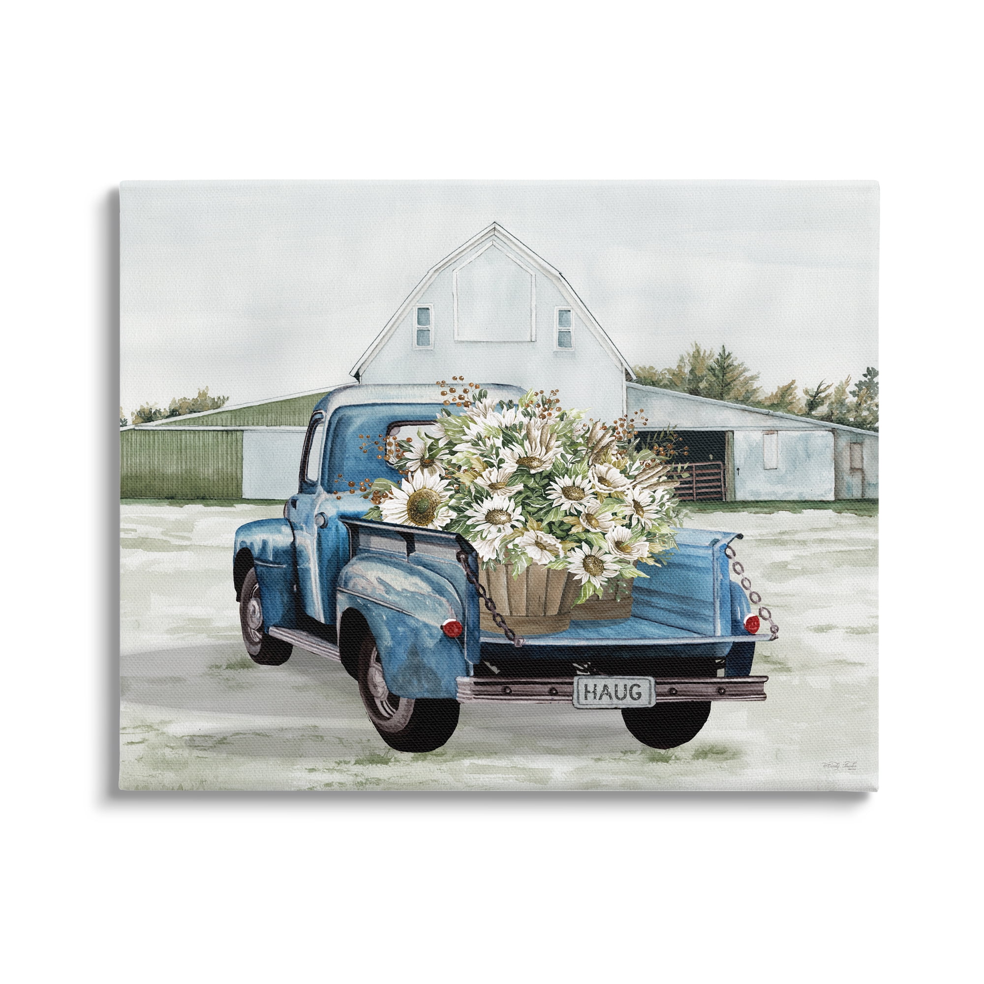 Stupell Industries Sunflower Truck at Farm Transportation Painting Gallery Wrapped Canvas Print Wall Art, 48 x 36