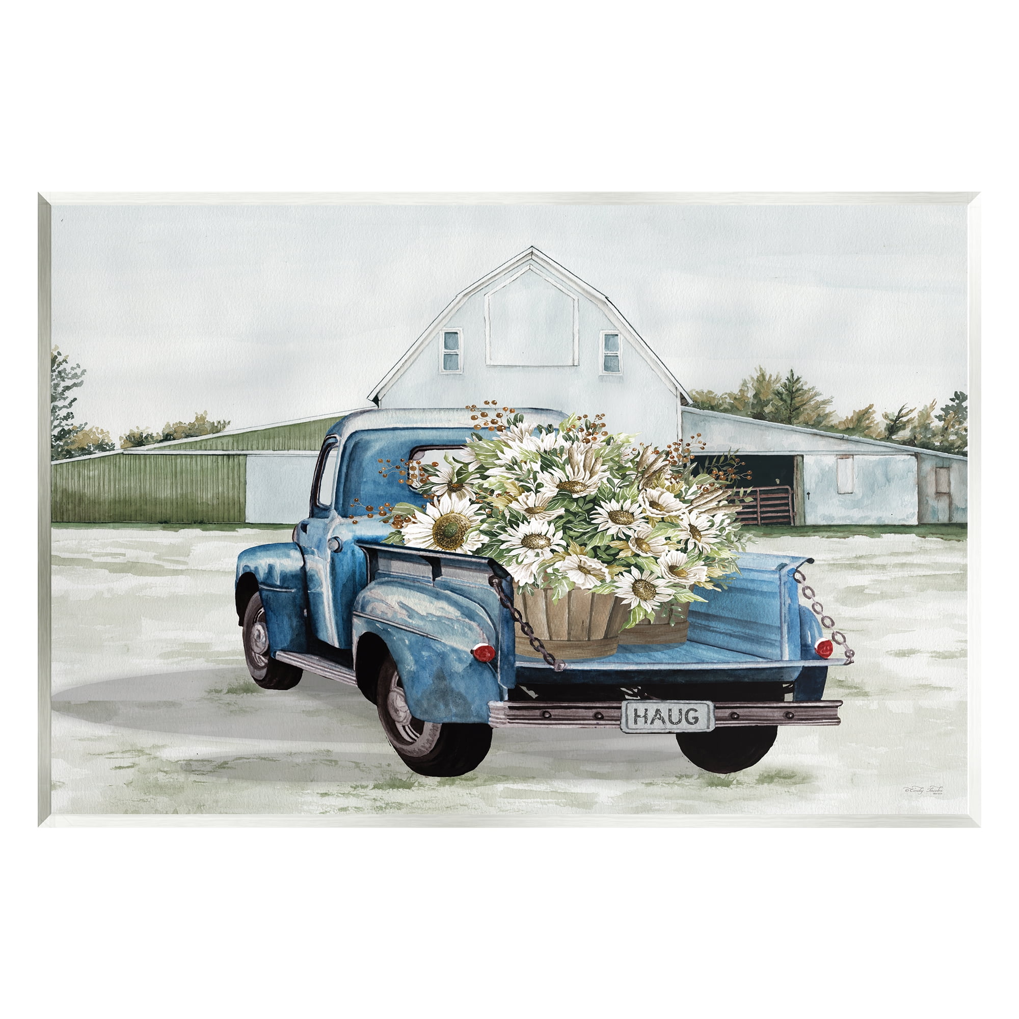 Stupell Industries Sunflower Truck at Farm Transportation Painting Unframed Art Print Wall Art, 15 x 10