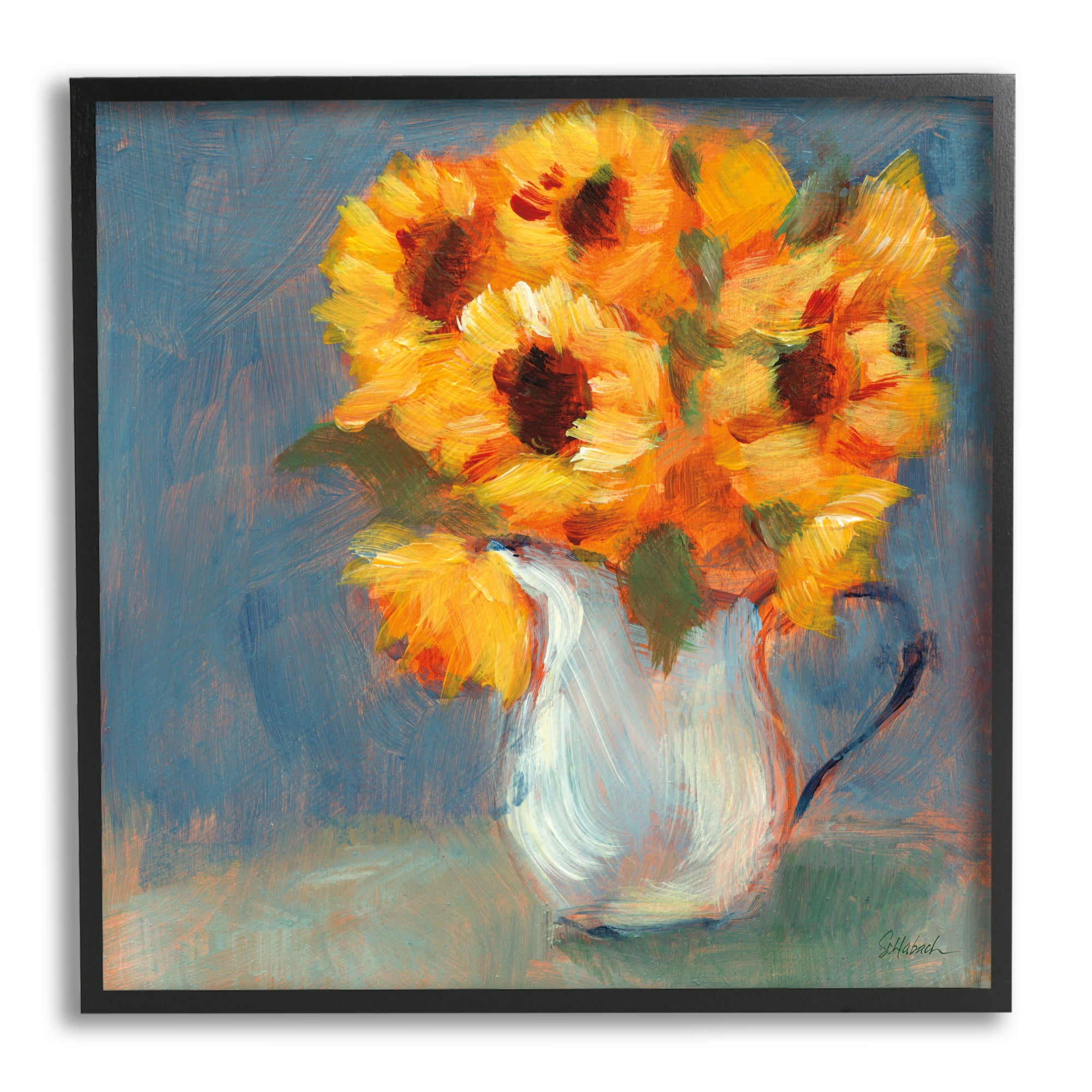 Stupell Industries Sunflower Vase Painting Botanical & Floral Painting Black Framed Art Print Wall Art, 17 x 17