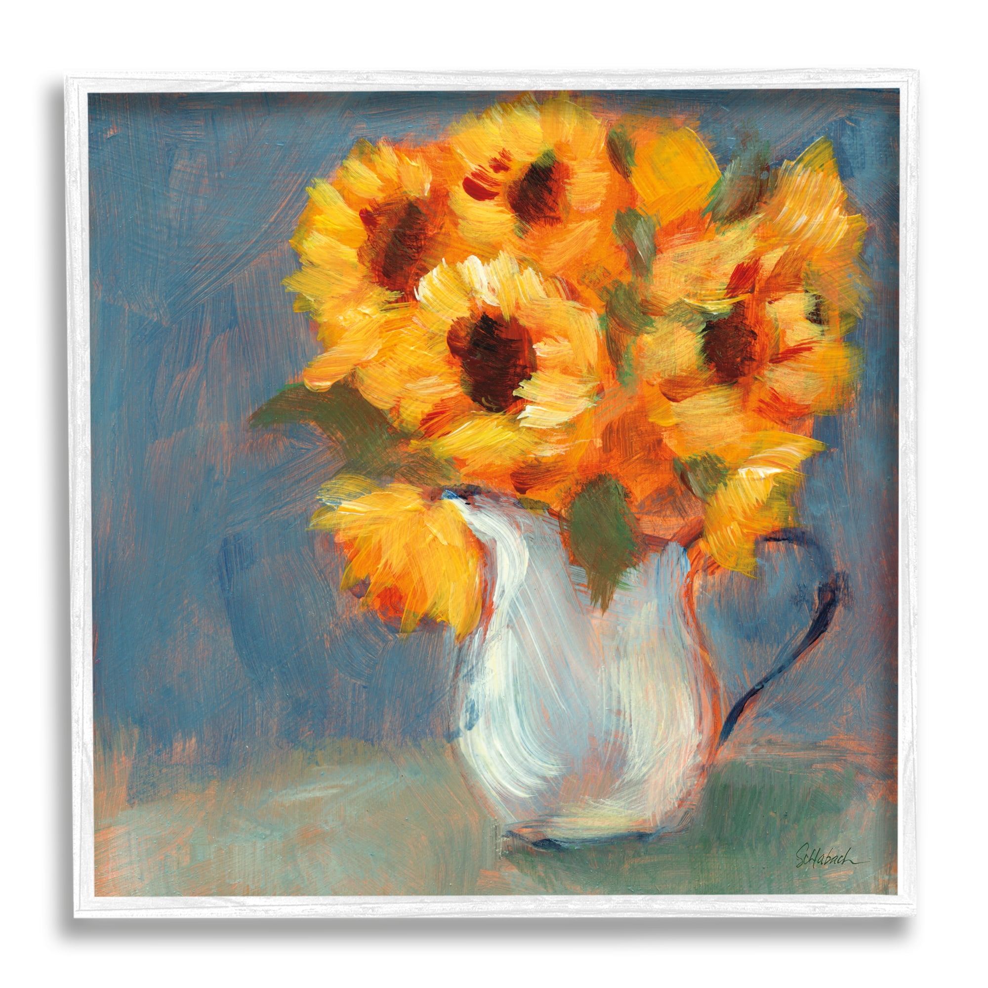 Stupell Industries Sunflower Vase Painting Botanical & Floral Painting White Framed Art Print Wall Art, 24 x 24