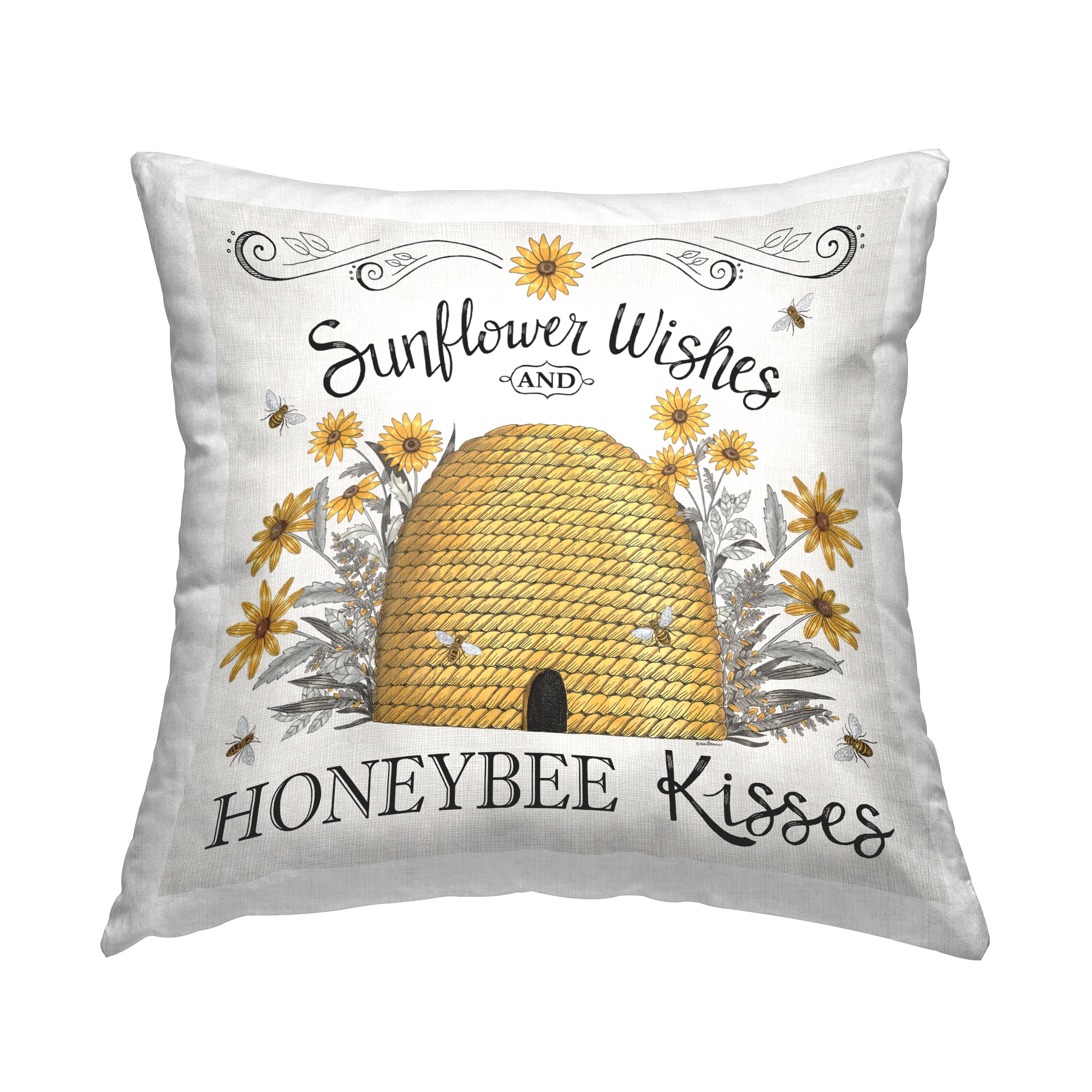 Stupell Industries Sunflower Wishes Honeybee Kisses Decorative Printed Throw Pillow Design by Elizabeth Tyndall.