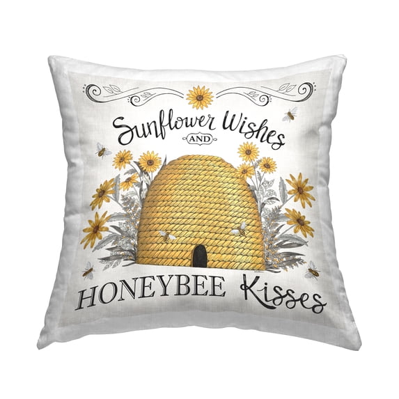 Stupell Industries Sunflower Wishes Honeybee Kisses Decorative Printed Throw Pillow Design by Elizabeth Tyndall.