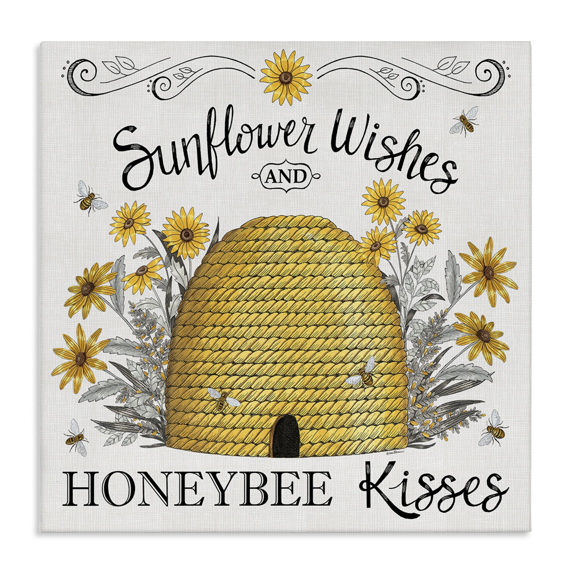 Stupell Industries Sunflower Wishes Honeybee Kisses Plants & Flowers Painting Wrapped Canvas Art Print Wall Art, 17 x 17