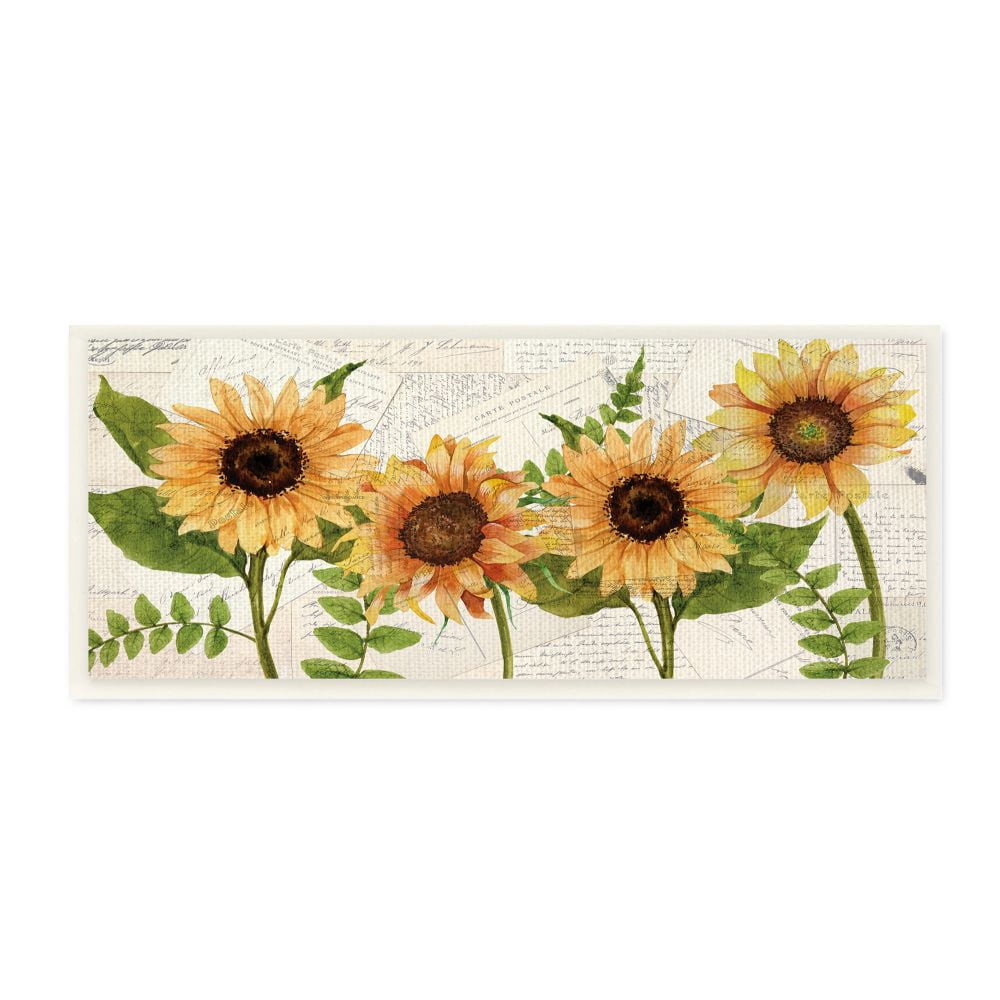 Stupell Industries Sunflower and Vintage European Postcard Collage Botanical & Floral Painting Unframed Art Print Wall Art, 7 x 17