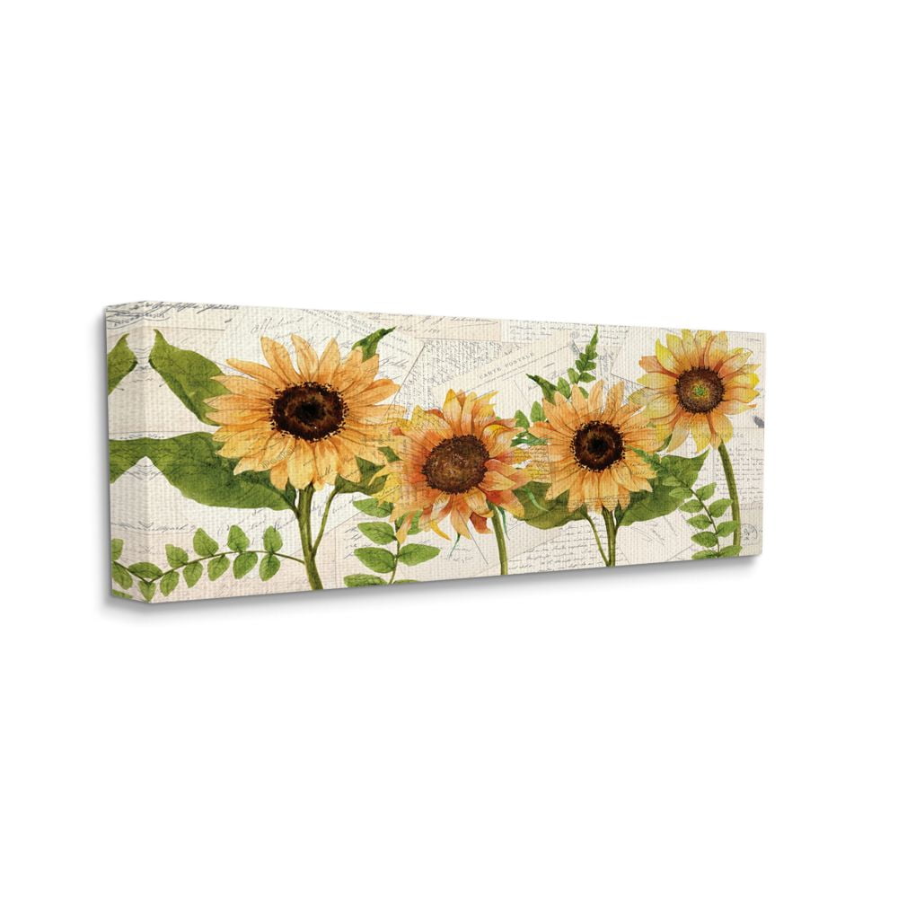 Stupell Industries Sunflower and Vintage European Postcard Collage Canvas Wall Art Design by Kim Allen, 10" x 24"