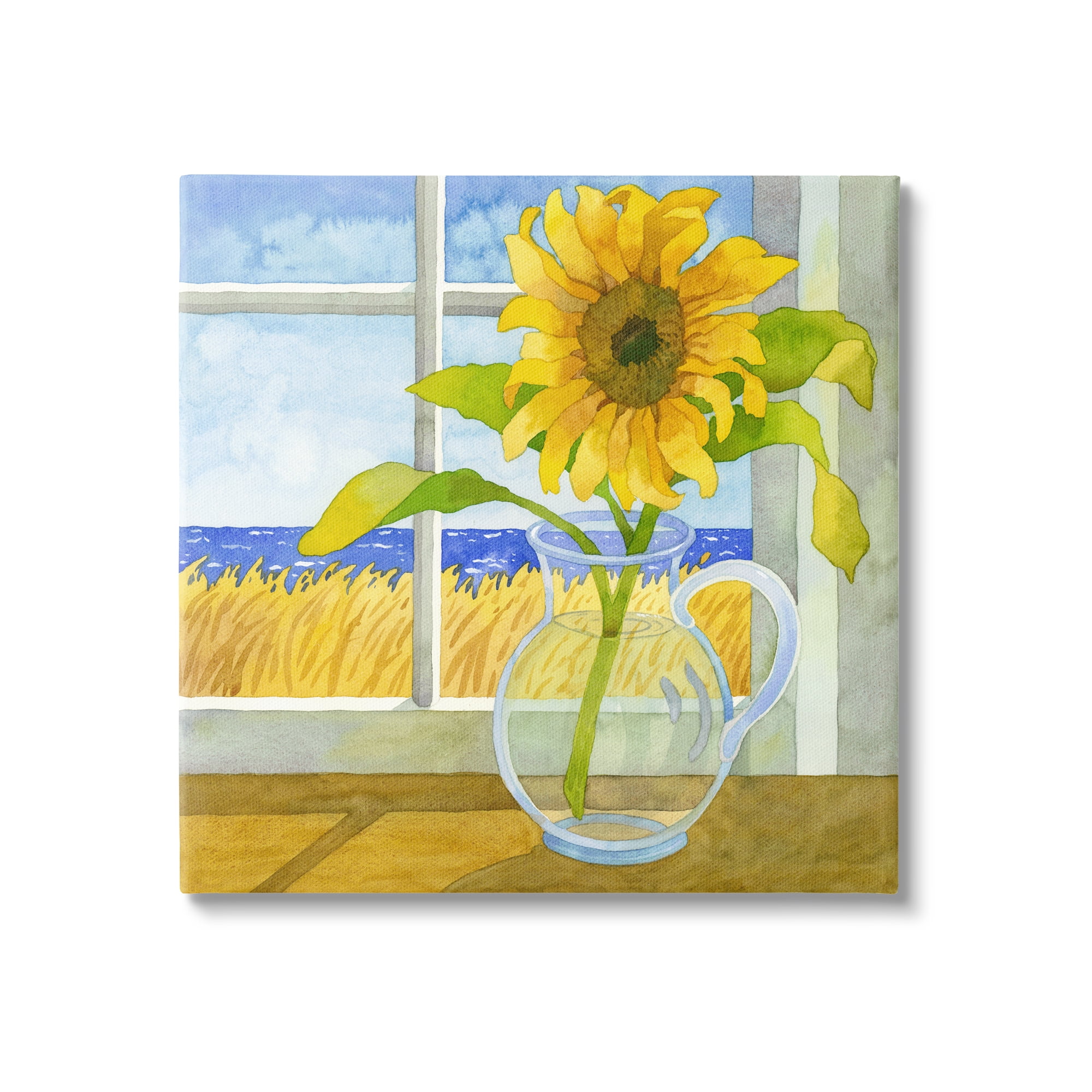 Stupell Industries Sunflower in Coastal Window Botanical & Floral Painting Gallery Wrapped Canvas Print Wall Art, 24 x 24