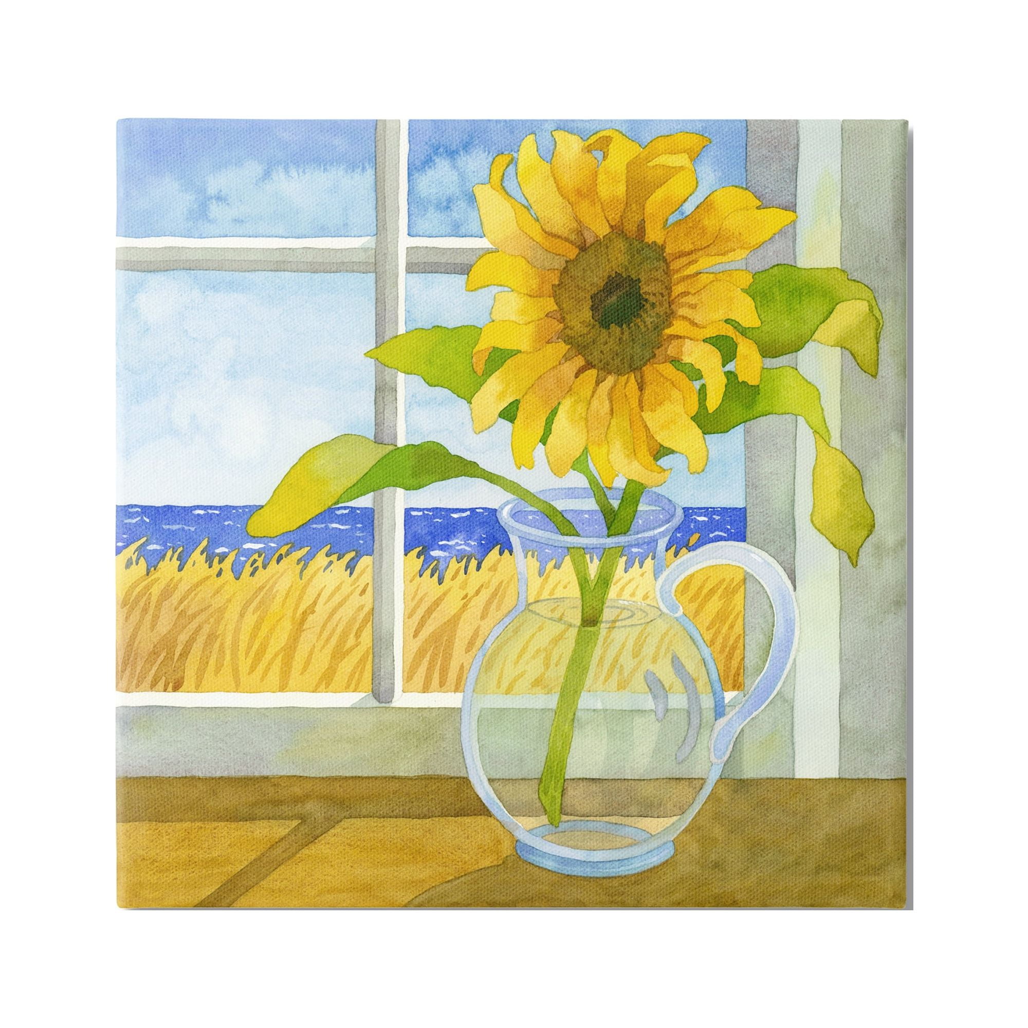 Stupell Industries Sunflower in Coastal Window Botanical & Floral Painting Gallery Wrapped Canvas Print Wall Art, 30 x 30