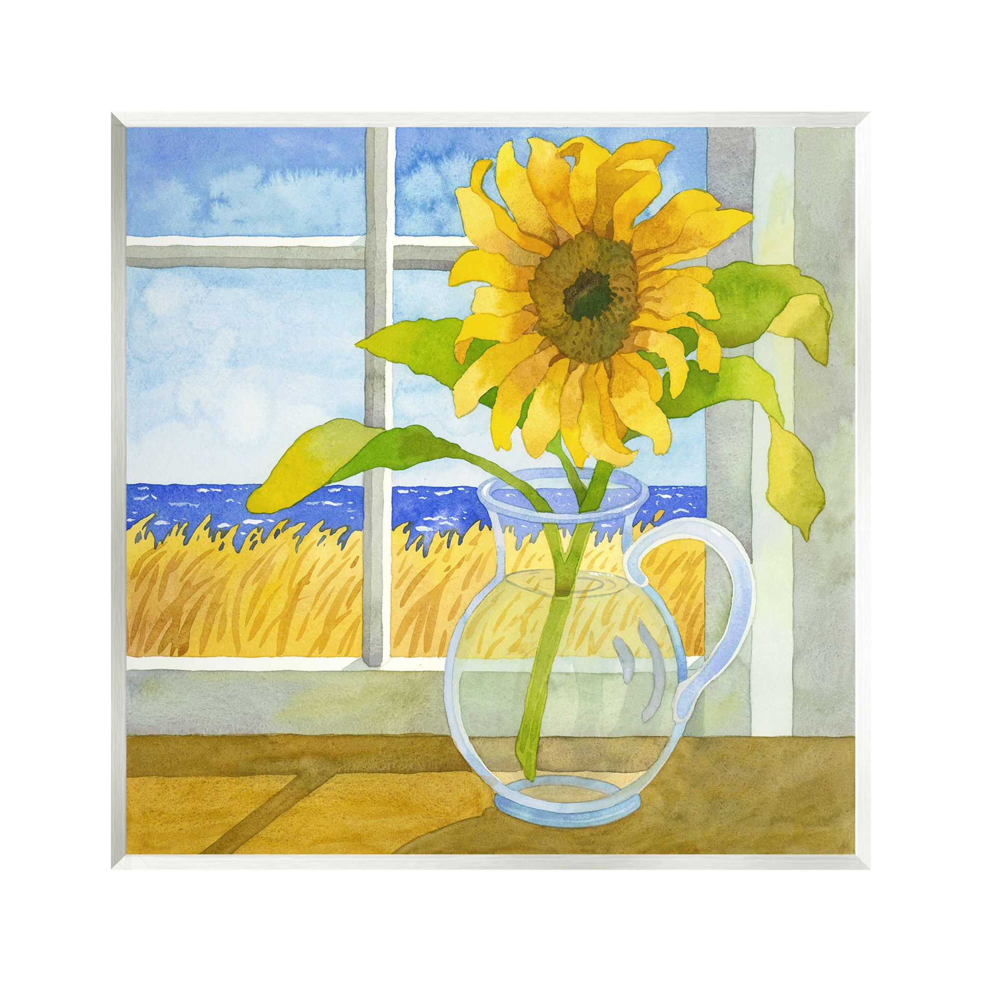 Stupell Industries Sunflower in Coastal Window Botanical & Floral Painting Unframed Art Print Wall Art, 12 x 12