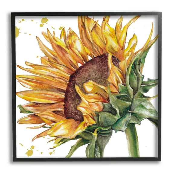 Stupell Industries Sunflower with Modern Splash Botanical & Floral Painting Black Framed Art Print Wall Art, 12 x 12