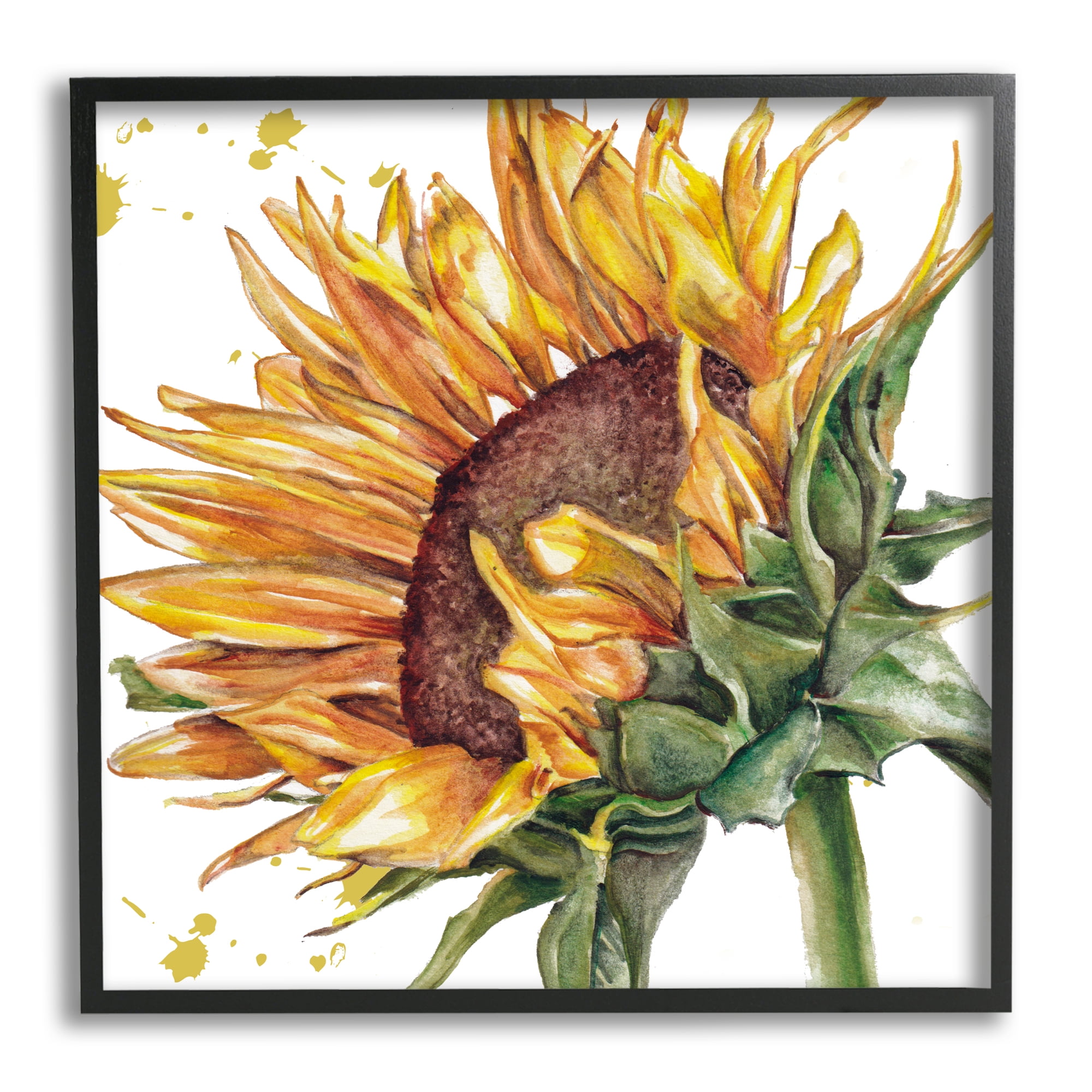 Stupell Industries Sunflower with Modern Splash Botanical & Floral Painting Black Framed Art Print Wall Art, 17 x 17