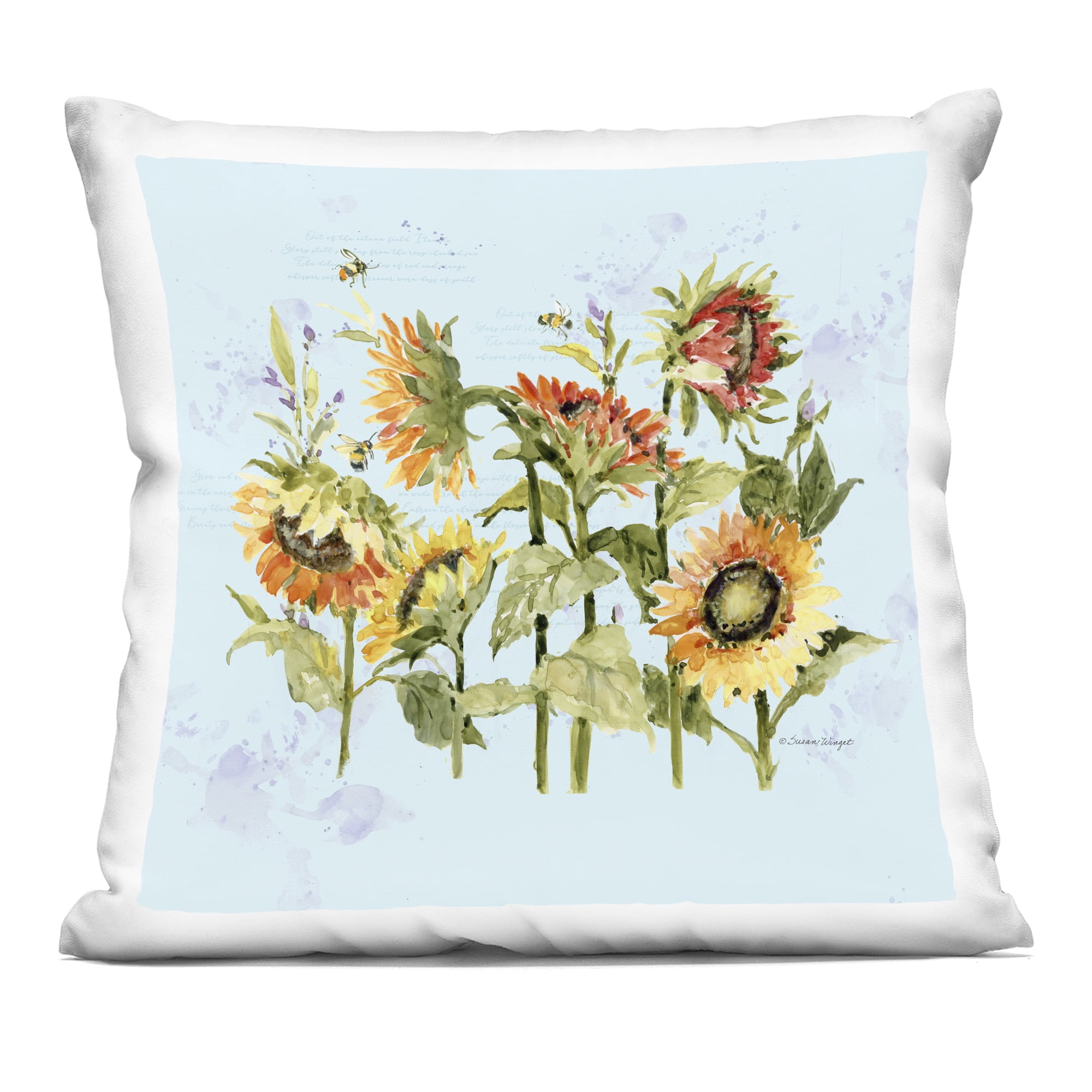 Stupell Industries Sunflowers & Bee on Blue Decorative Printed Throw Pillow, design by Susan Winget, 18 x 7 x 18