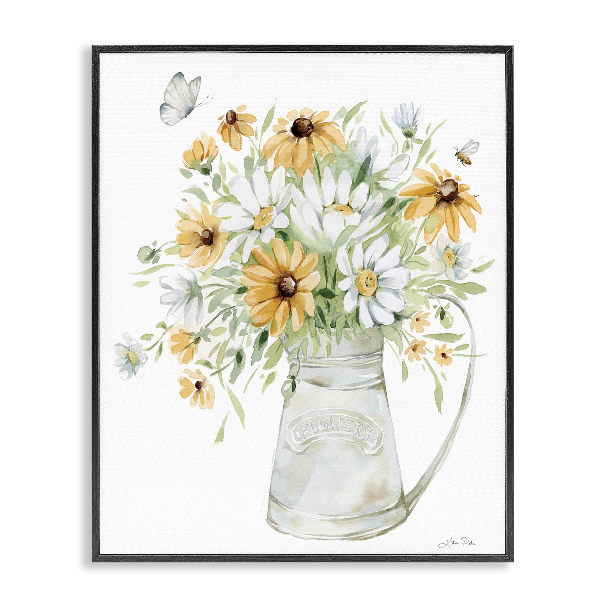Stupell Industries Sunflowers & Daisies Vase Botanical & Floral Painting Black Framed Art Print Wall Art, 16 x 20