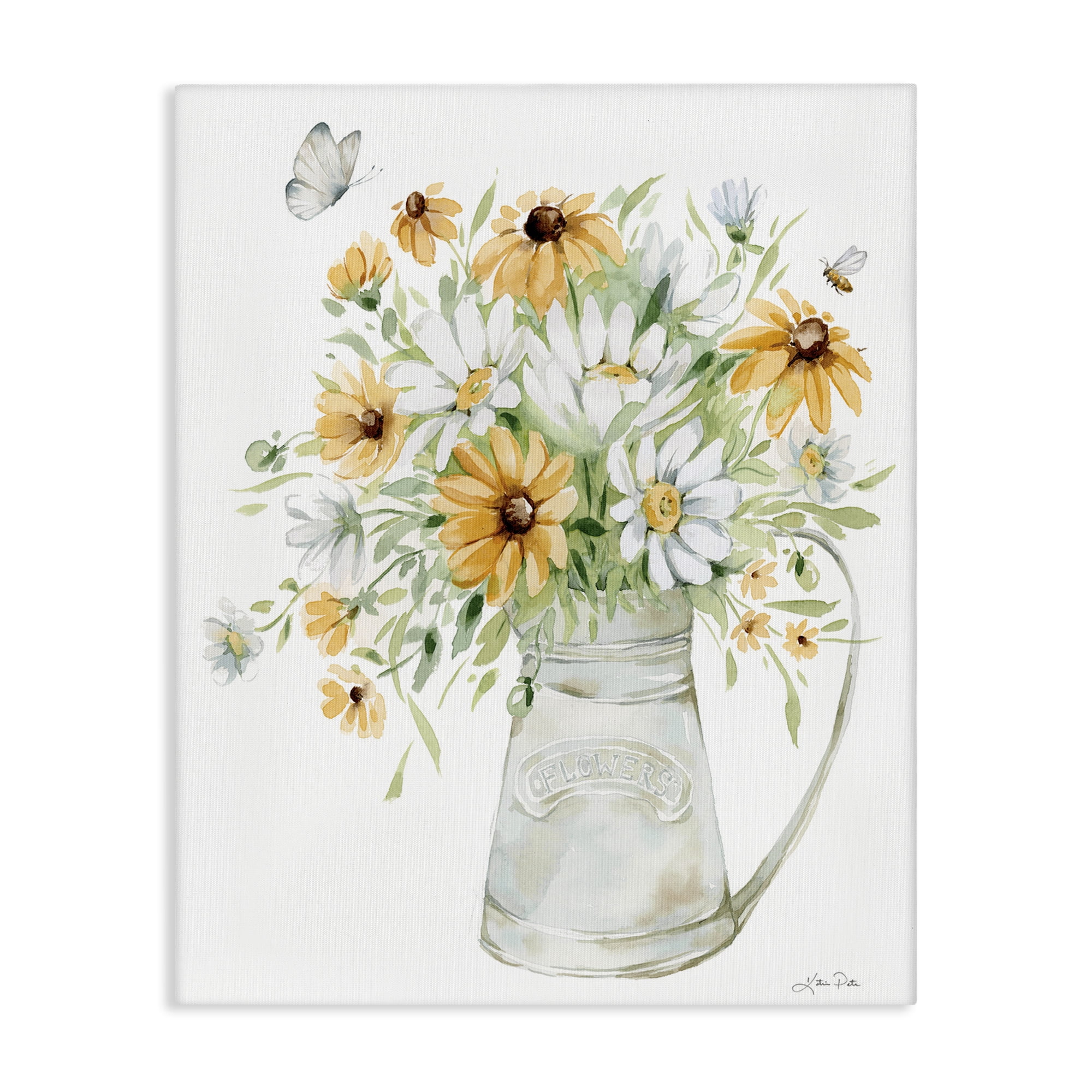 Stupell Industries Sunflowers & Daisies Vase Botanical & Floral Painting Gallery Wrapped Canvas Art Print Wall Art, 24 x 30