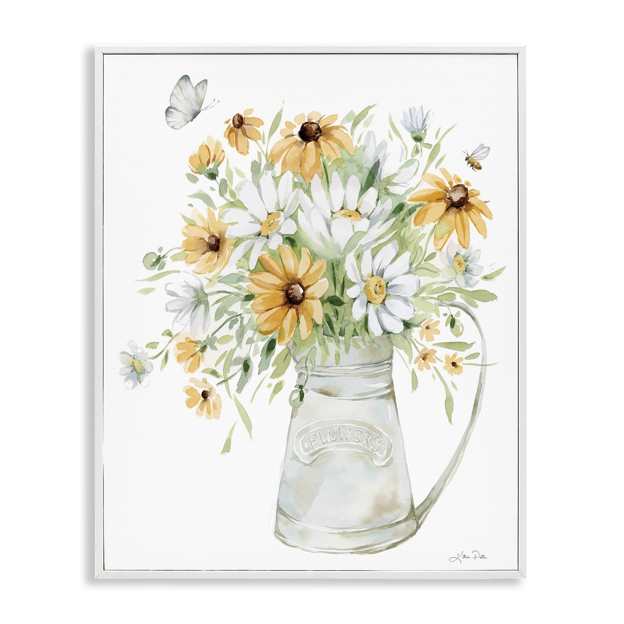 Stupell Industries Sunflowers & Daisies Vase Botanical & Floral Painting White Framed Art Print Wall Art, 11 x 14