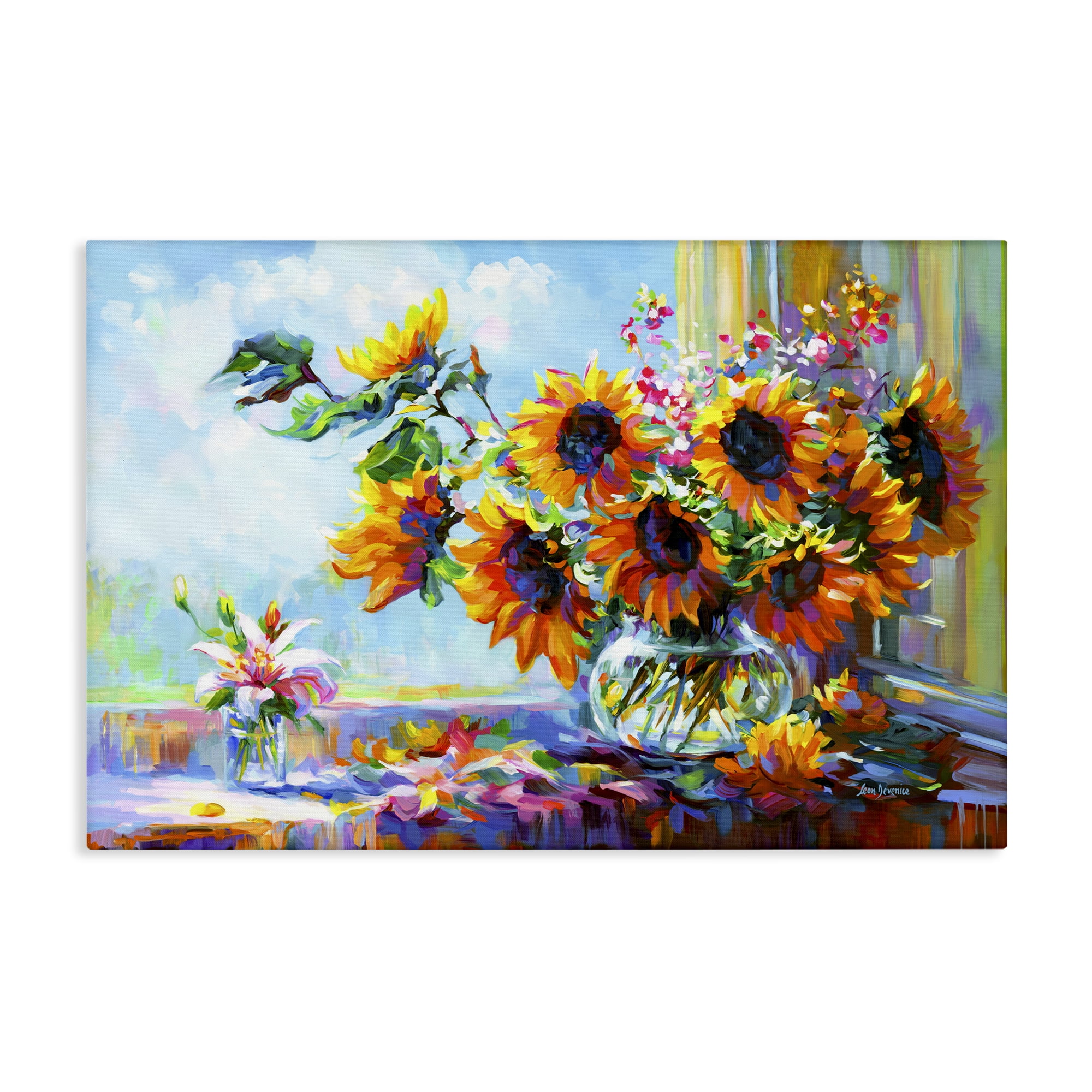 Stupell Industries Sunflowers Morning Glory Botanical & Floral Painting Gallery Wrapped Canvas Art Print Wall Art, 45 x 30