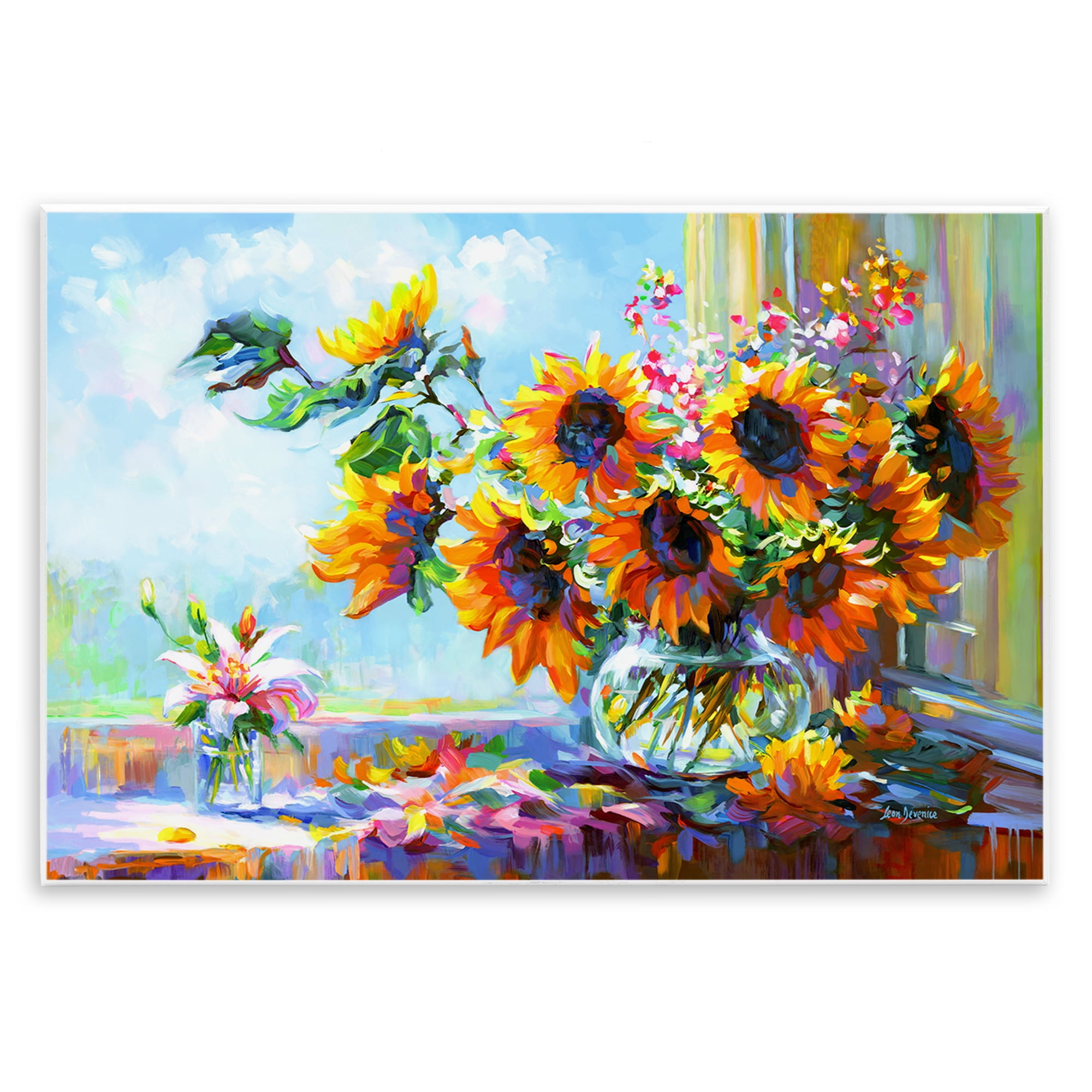 Stupell Industries Sunflowers Morning Glory Botanical & Floral Painting Unframed Art Print Wall Art, 15 x 10