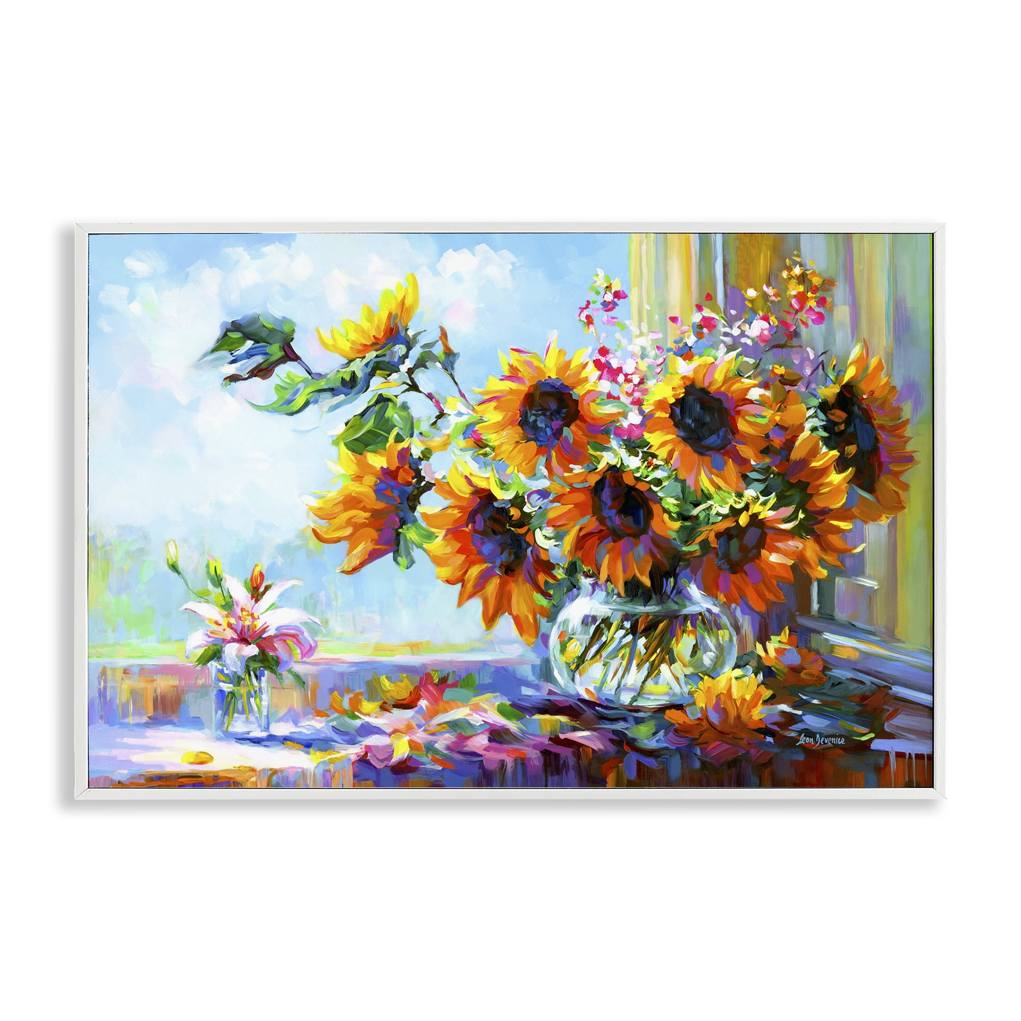 Stupell Industries Sunflowers Morning Glory Botanical & Floral Painting White Framed Art Print Wall Art, 24 x 16