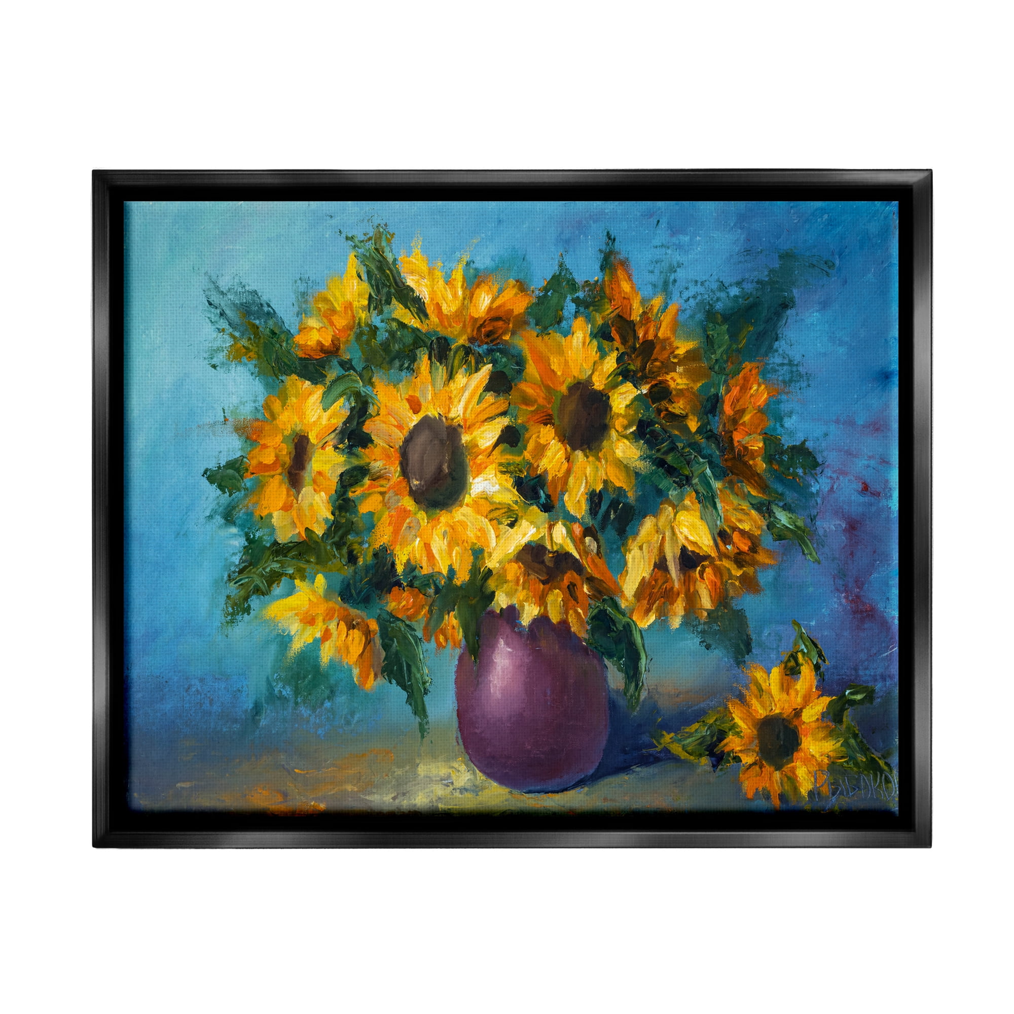 Stupell Industries Sunflowers Still Life Painting Botanical & Floral Painting Black Floater Framed Art Print Wall Art, 31 x 25