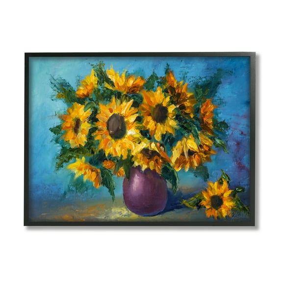 Stupell Industries Sunflowers Still Life Painting Botanical & Floral Painting Black Framed Art Print Wall Art, 30 x 24