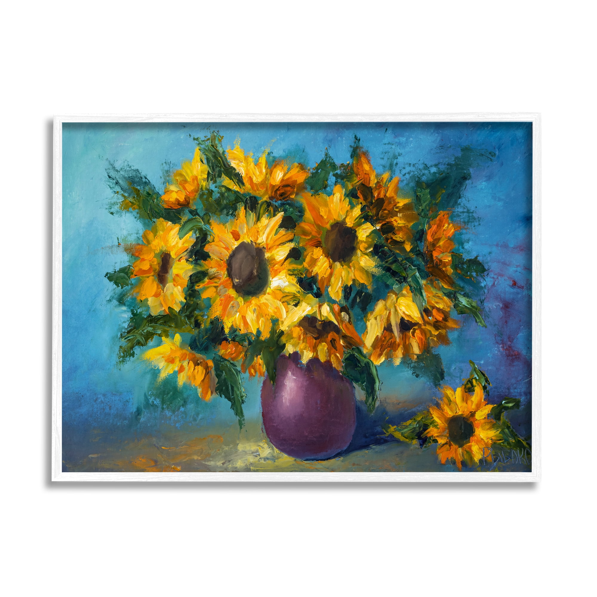 Stupell Industries Sunflowers Still Life Painting Botanical & Floral Painting White Framed Art Print Wall Art, 20 x 16