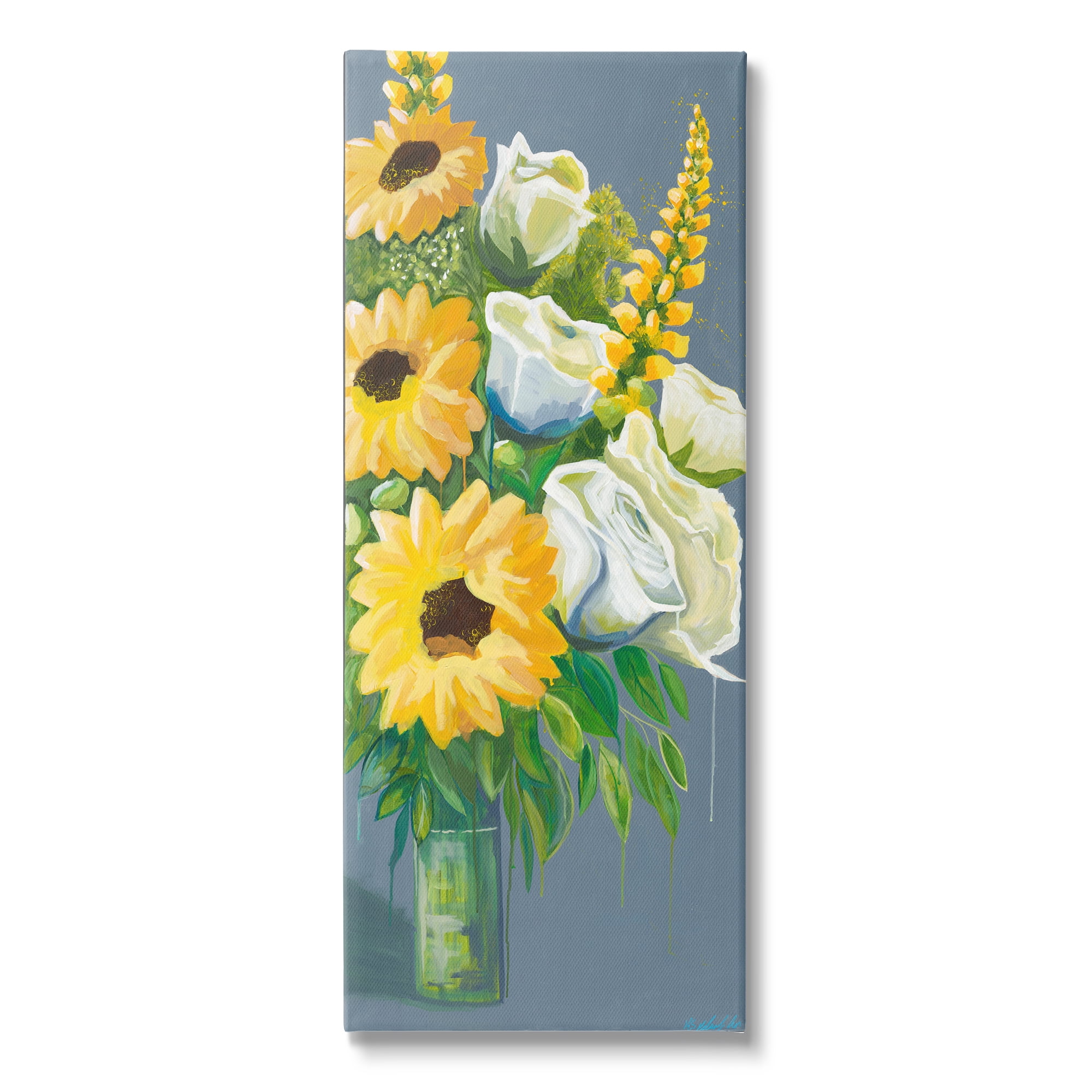 Stupell Industries Sunflowers & White Roses Botanical & Floral Painting Gallery Wrapped Canvas Art Print Wall Art, 17 x 40