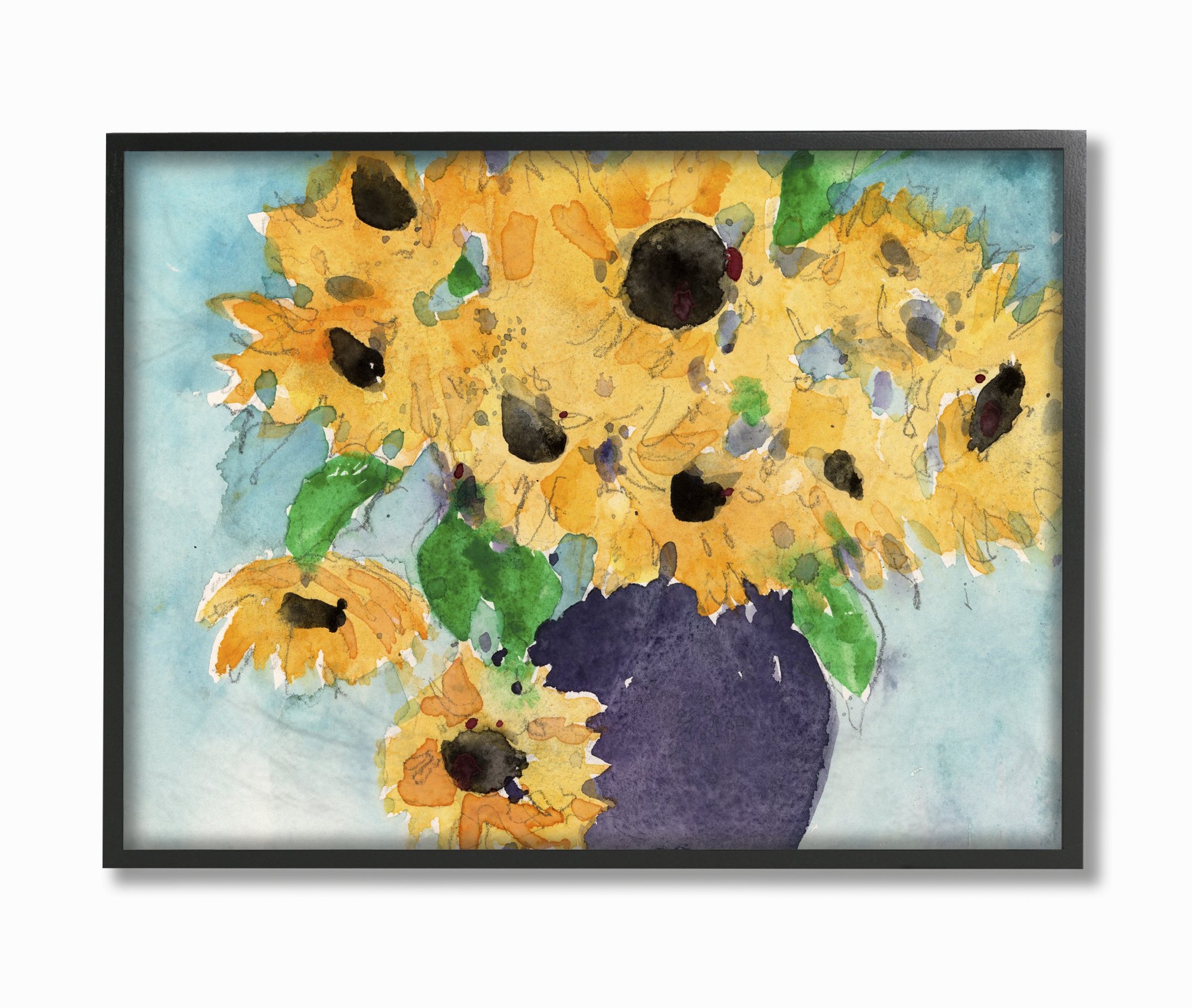 Stupell Industries Sunflowers Yellow Green Watercolor Painting Black Framed Wall Art, 11 x 14, by&nbsp;Samuel Dixon