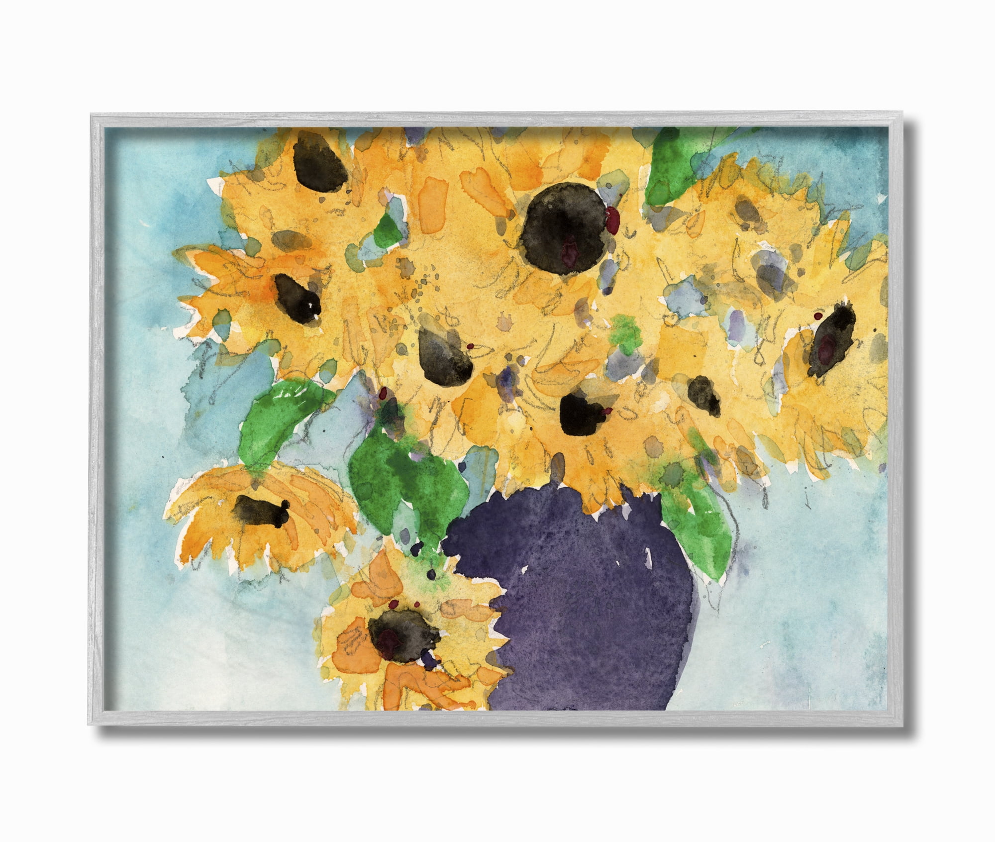 Stupell Industries Sunflowers Yellow Green Watercolor Painting Gray Framed Wall Art, 11 x 14, by&nbsp;Samuel Dixon