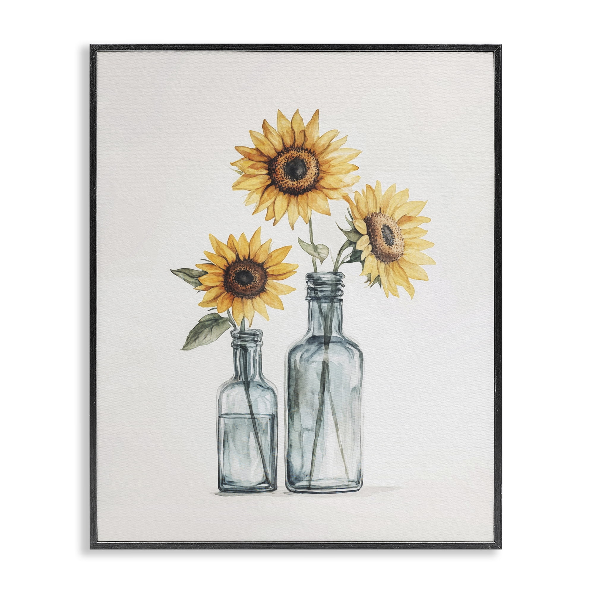 Stupell Industries Sunflowers in Bottles Trio Plants & Flowers Painting Black Framed Art Print Wall Art, 16 x 20