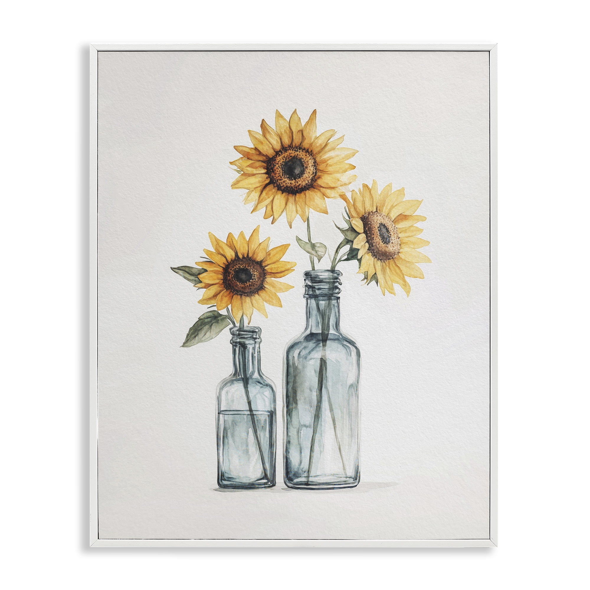 Stupell Industries Sunflowers in Bottles Trio Plants & Flowers Painting White Framed Art Print Wall Art, 16 x 20