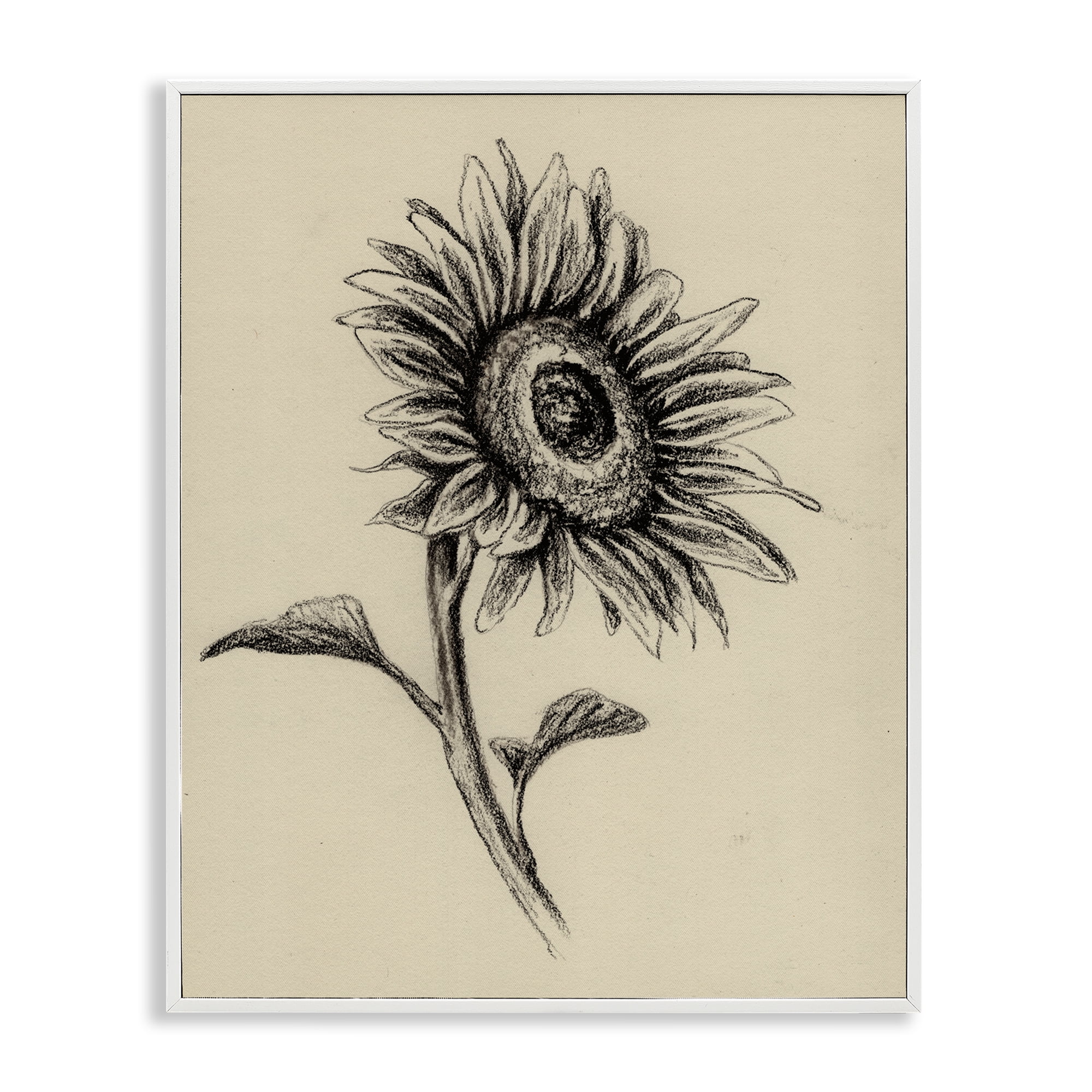 Stupell Industries Sunflowers in Charcoal White Framed Giclee Art, design by Leah Noel Art