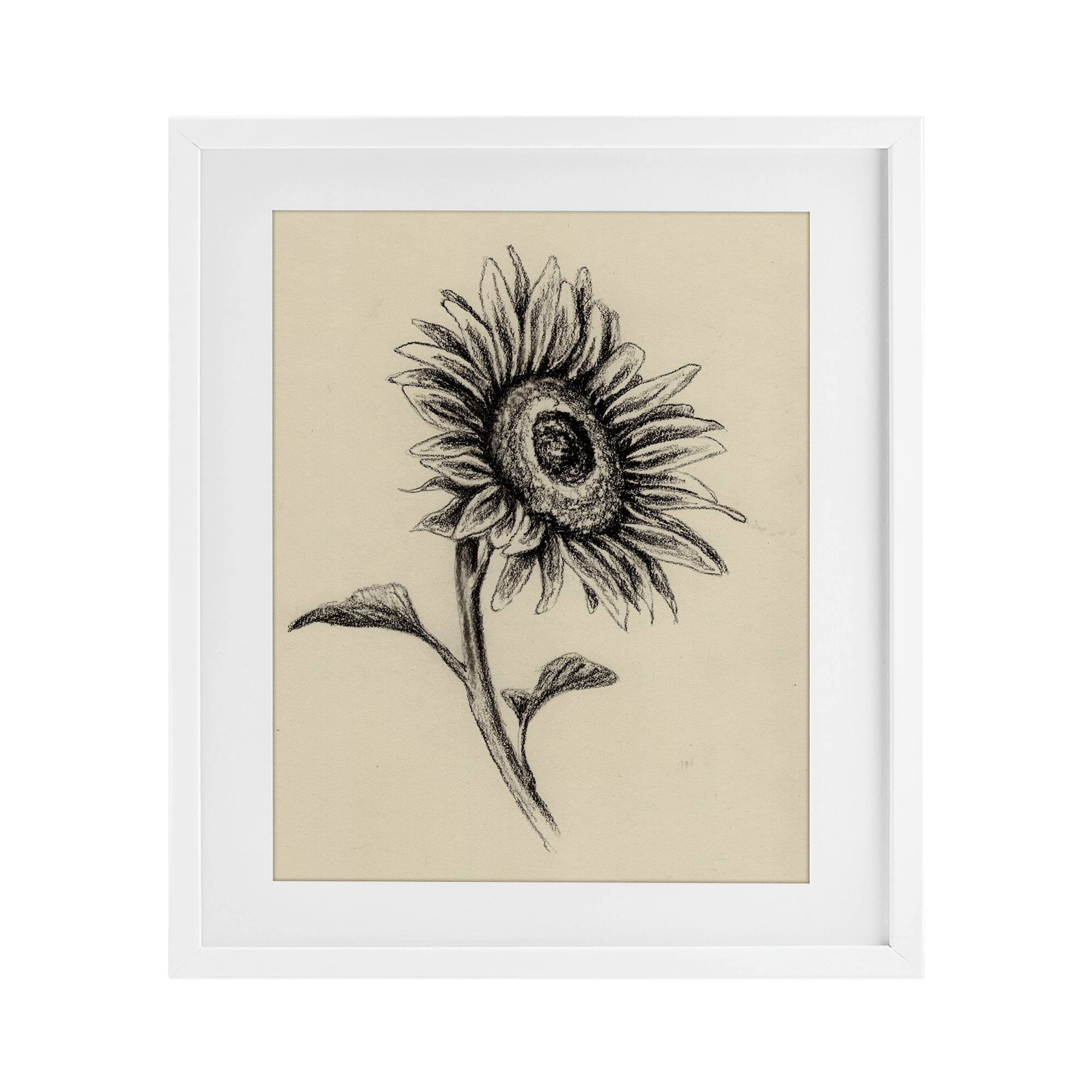 Stupell Industries Sunflowers in Charcoal White Framed Print Under Glass, design by Leah Noel Art