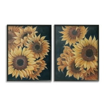 Stupell Industries Sunflowers on Black Botanical & Floral Painting Black Framed Art Print Wall Art, 11 x 14, Set of 2