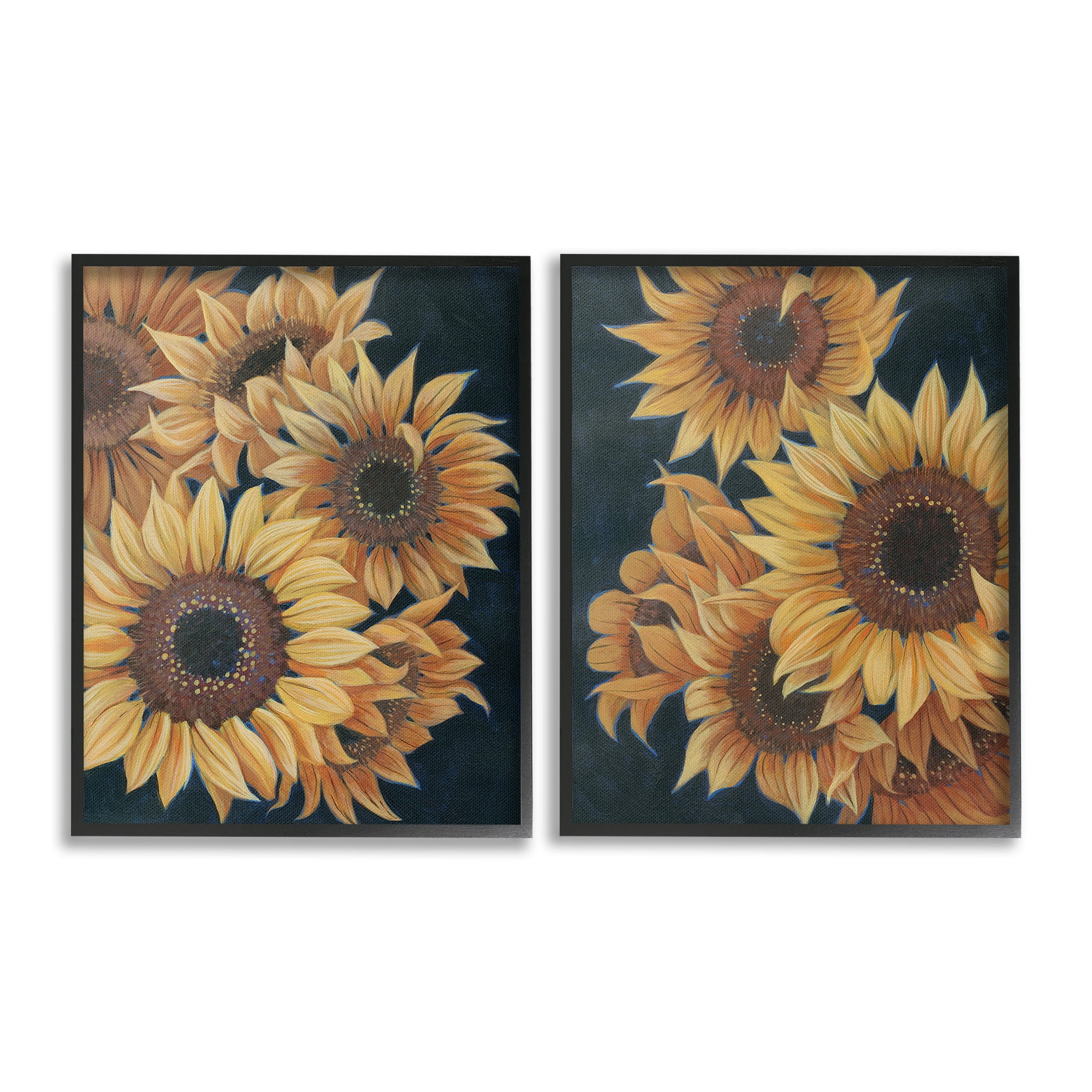 Stupell Industries Sunflowers on Black Botanical & Floral Painting Black Framed Art Print Wall Art, 16 x 20, Set of 2