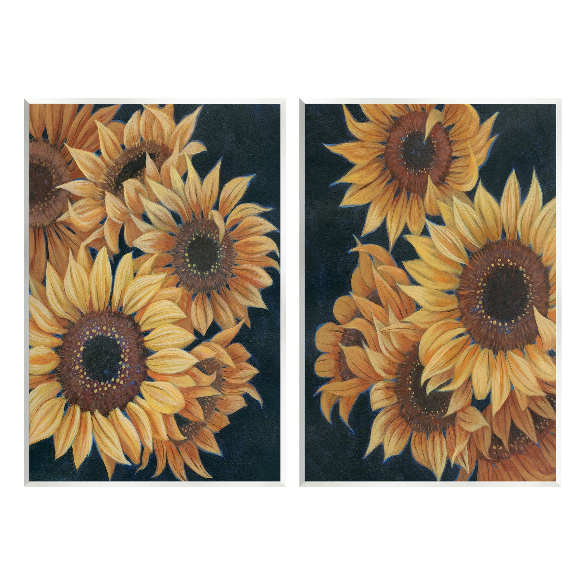 Stupell Industries Sunflowers on Black Botanical & Floral Painting Unframed Art Print Wall Art, 13 x 19, Set of 2
