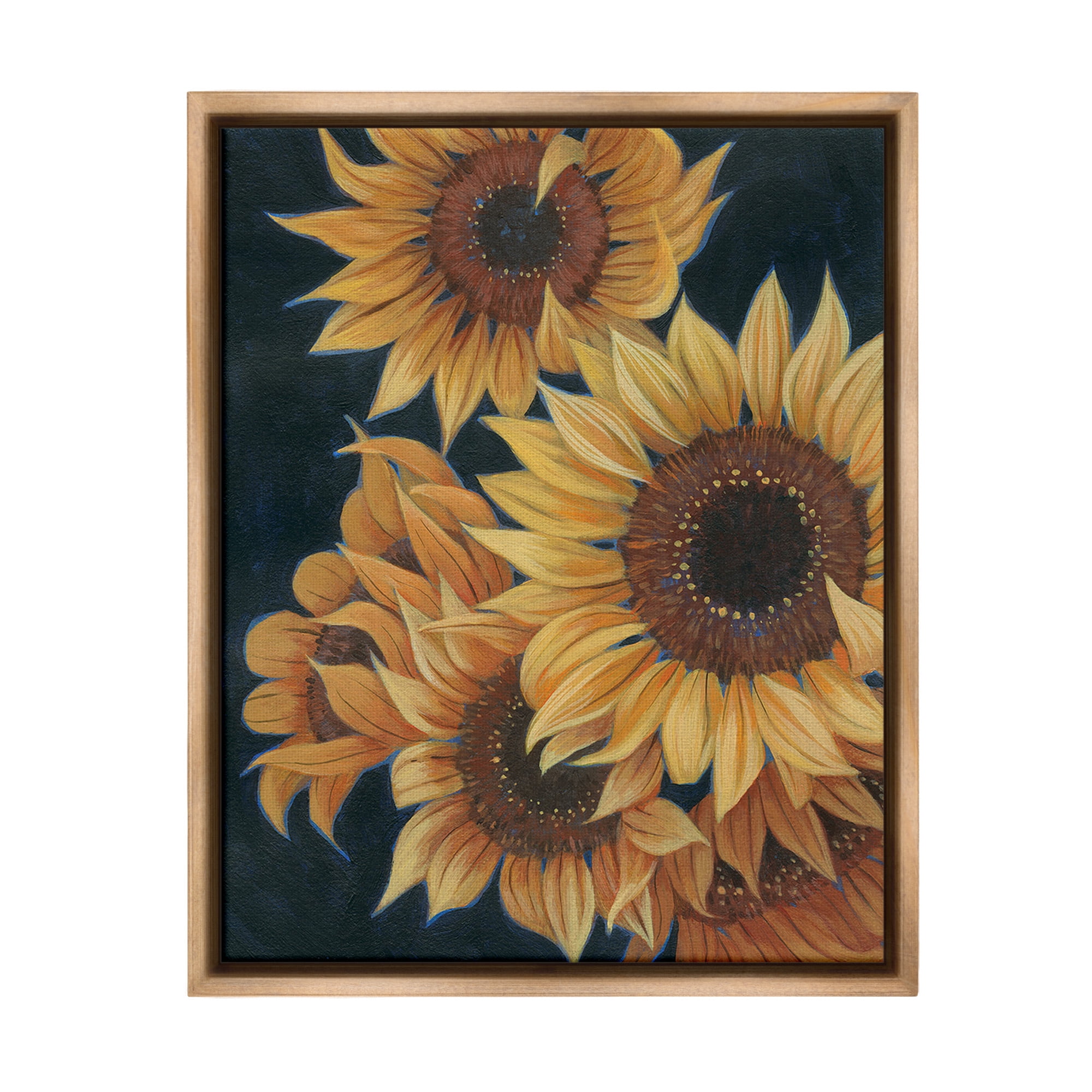 Stupell Industries Sunflowers with Curling Petals Botanical & Floral Painting Brown Floater Framed Canvas Art Print Wall Art, 25 x 31