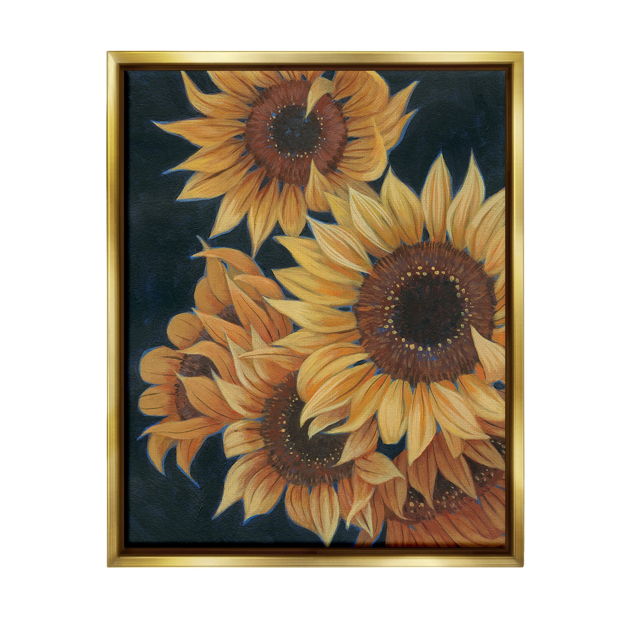 Stupell Industries Sunflowers with Curling Petals Botanical & Floral Painting Gold Floater Framed Canvas Art Print Wall Art, 17 x 21