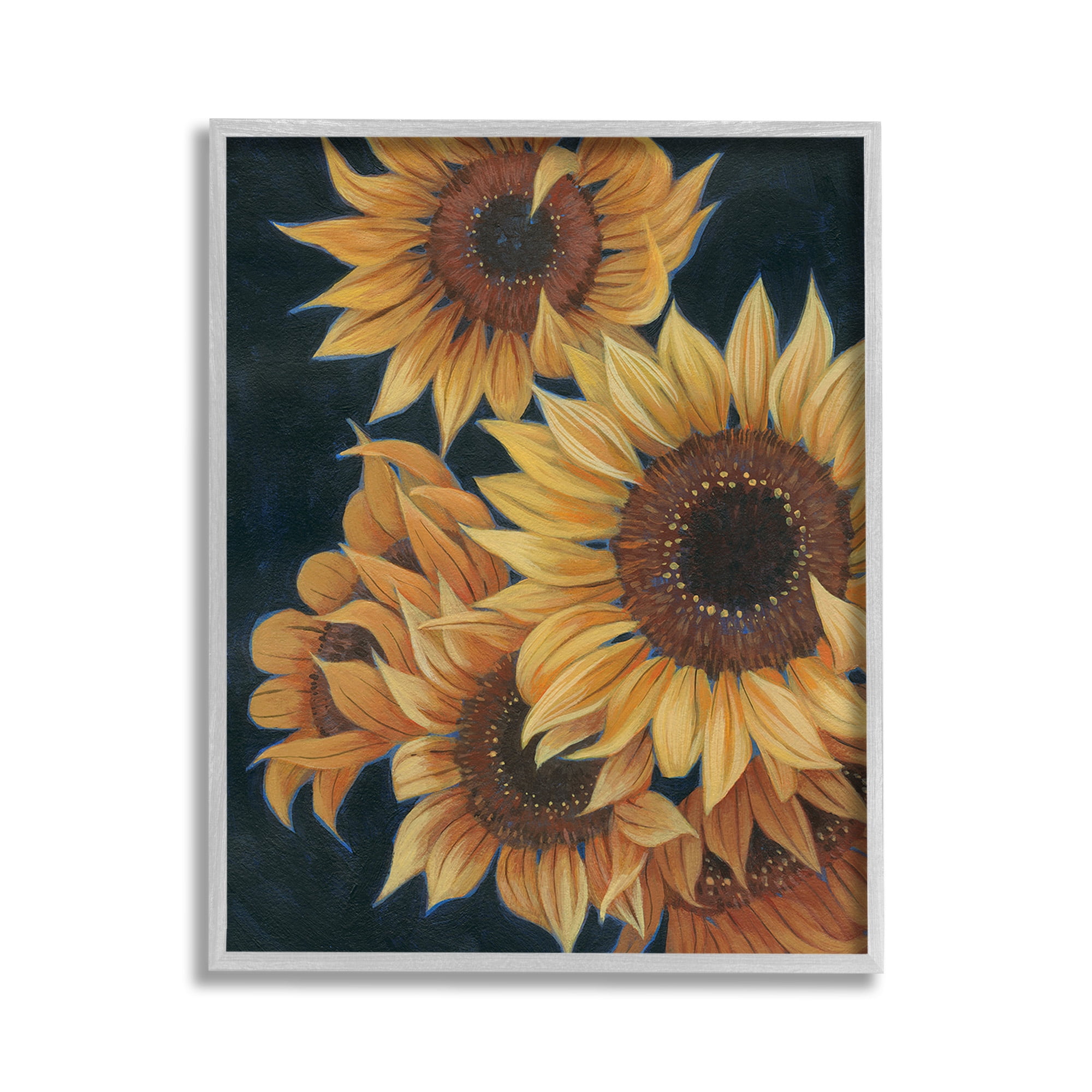 Stupell Industries Sunflowers with Curling Petals Botanical & Floral Painting Gray Framed Art Print Wall Art, 11 x 14