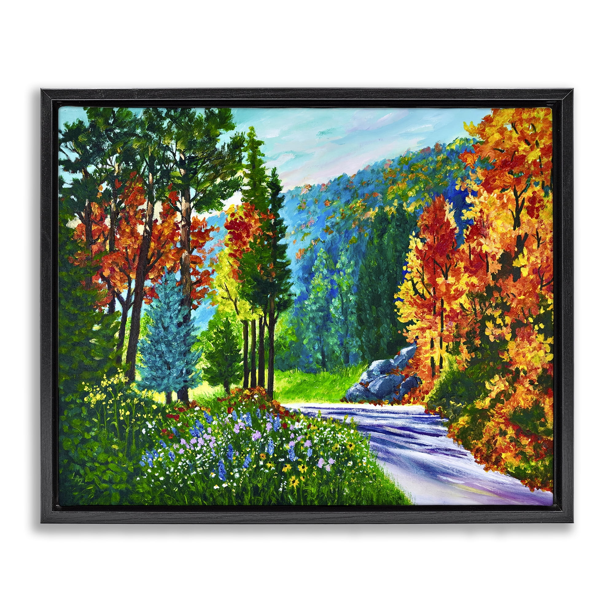 Stupell Industries Sunlit Autumn Woodland Pathway Black Framed Floater Canvas Wall Art, design by Lee Ann Zirbes