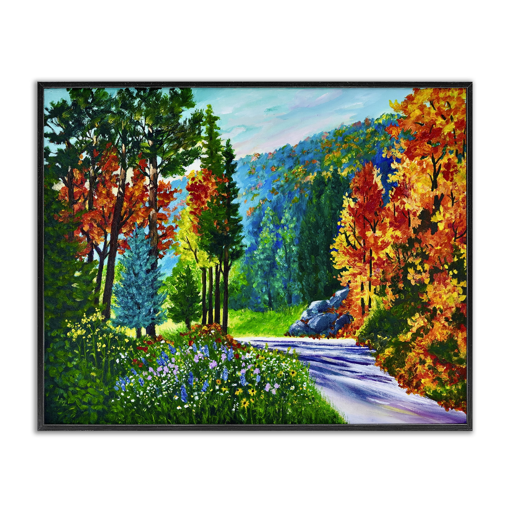 Stupell Industries Sunlit Autumn Woodland Pathway Black Framed Giclee Art, design by Lee Ann Zirbes