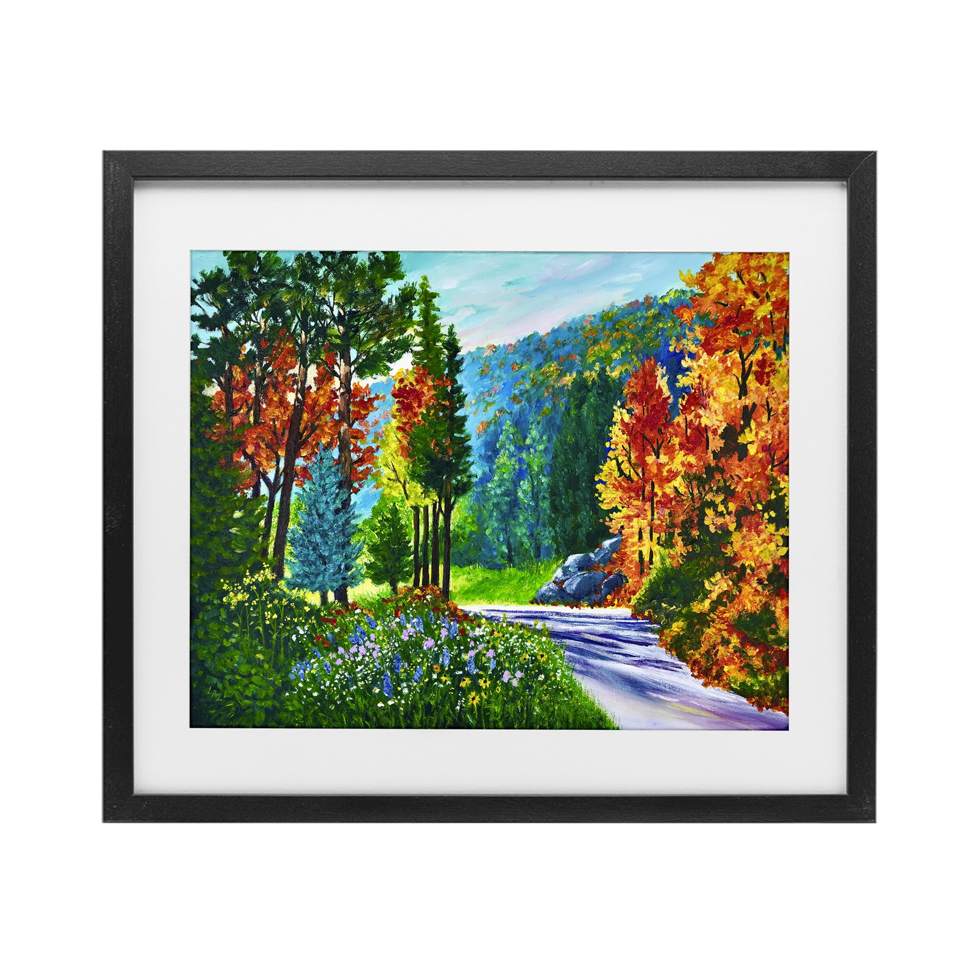 Stupell Industries Sunlit Autumn Woodland Pathway Black Framed Print Under Glass, design by Lee Ann Zirbes