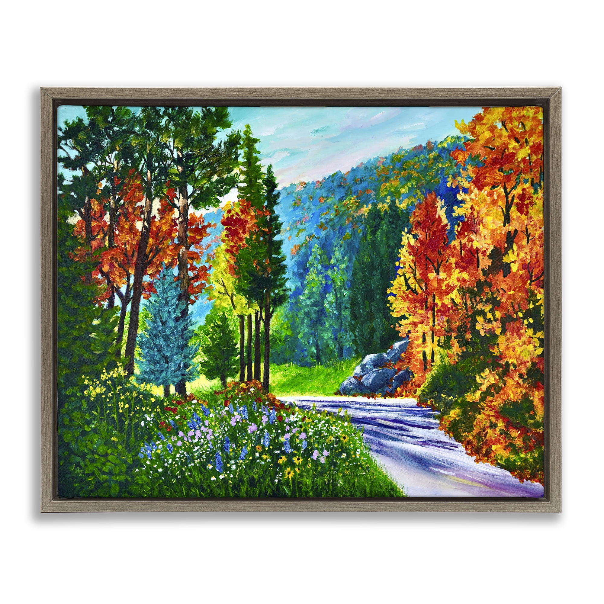 Stupell Industries Sunlit Autumn Woodland Pathway Brown Framed Floater Canvas Wall Art, design by Lee Ann Zirbes