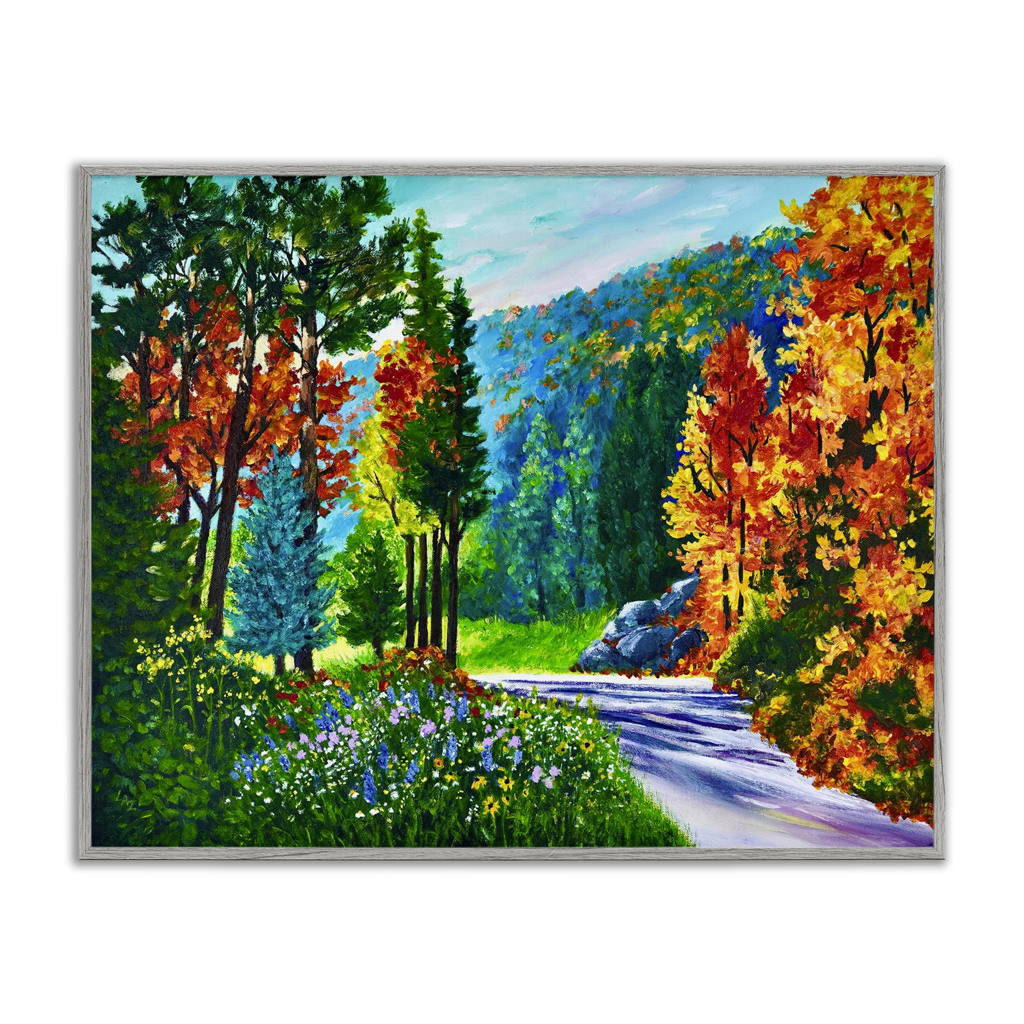 Stupell Industries Sunlit Autumn Woodland Pathway Gray Framed Giclee Art, design by Lee Ann Zirbes
