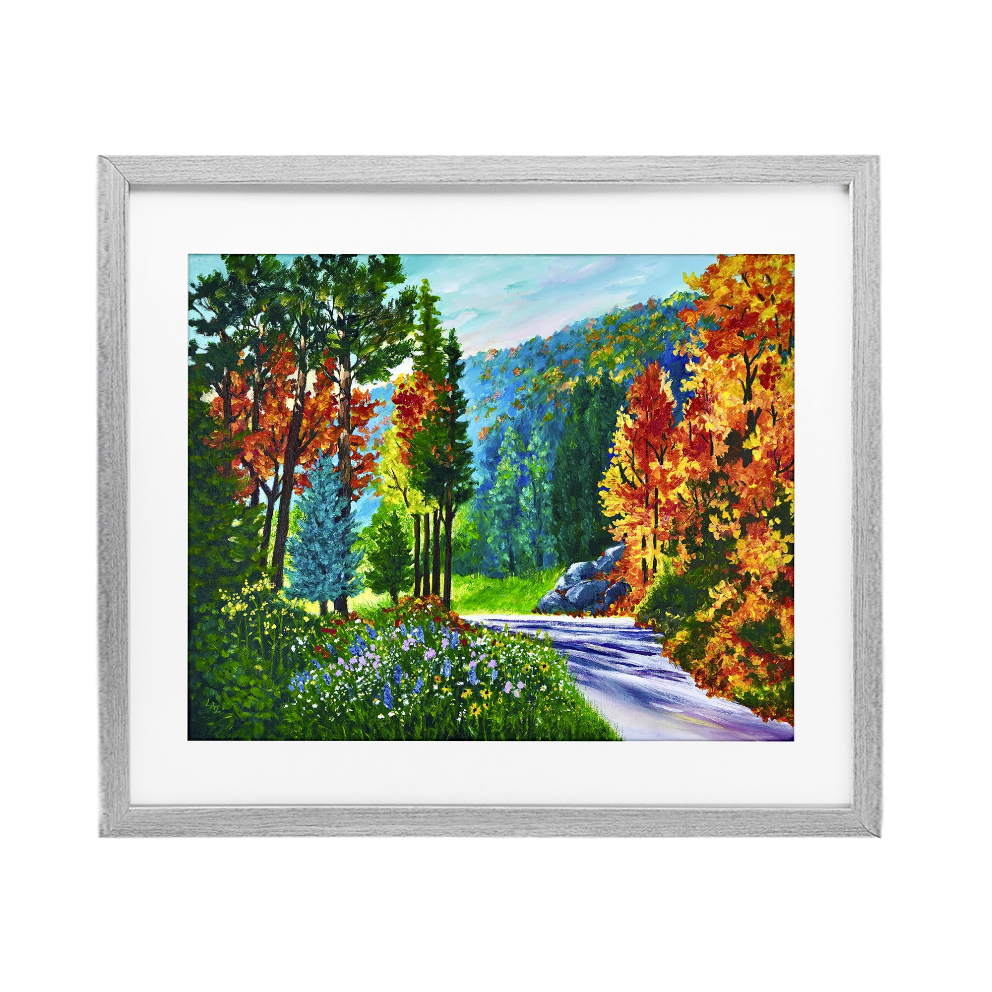 Stupell Industries Sunlit Autumn Woodland Pathway Gray Framed Print Under Glass, design by Lee Ann Zirbes