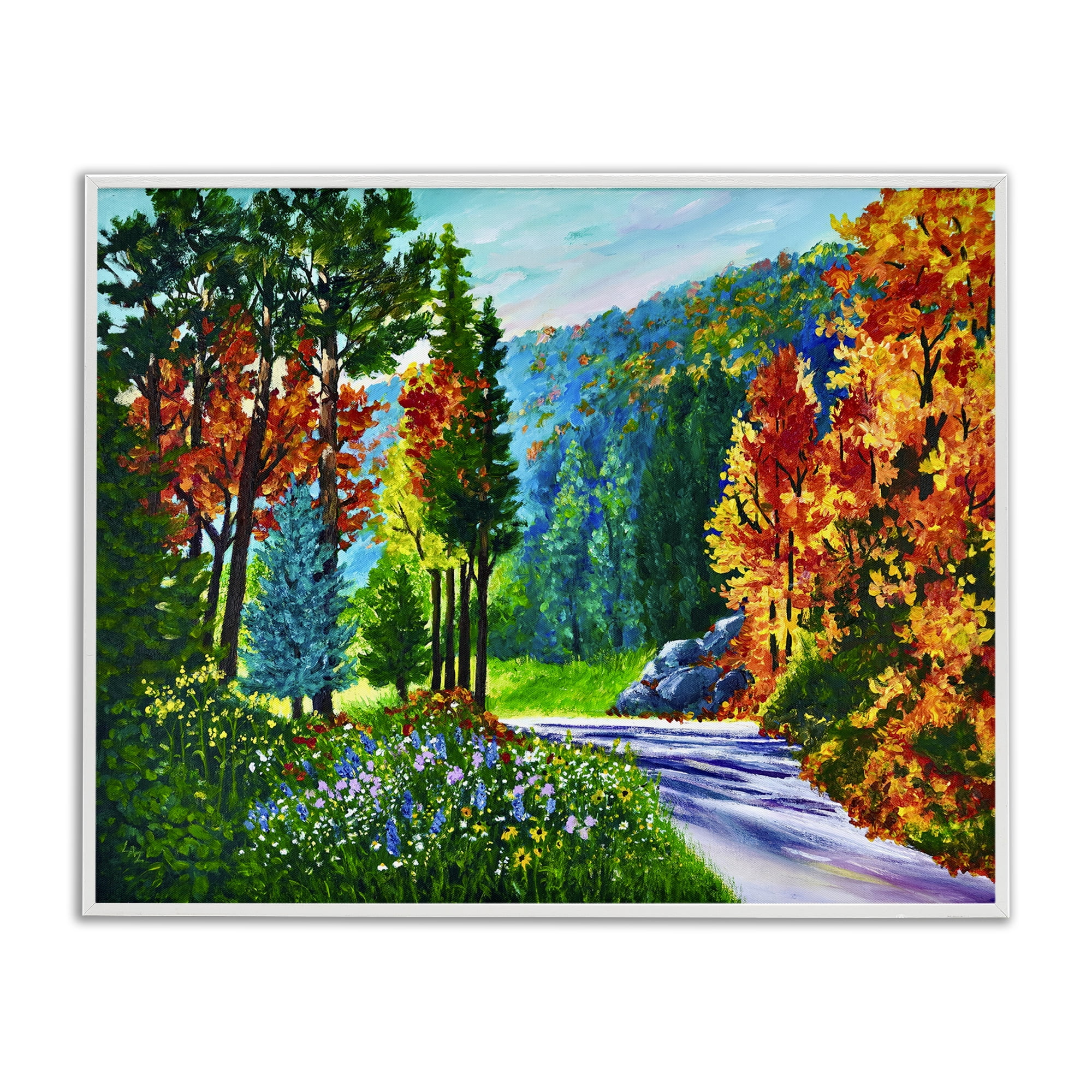 Stupell Industries Sunlit Autumn Woodland Pathway White Framed Giclee Art, design by Lee Ann Zirbes